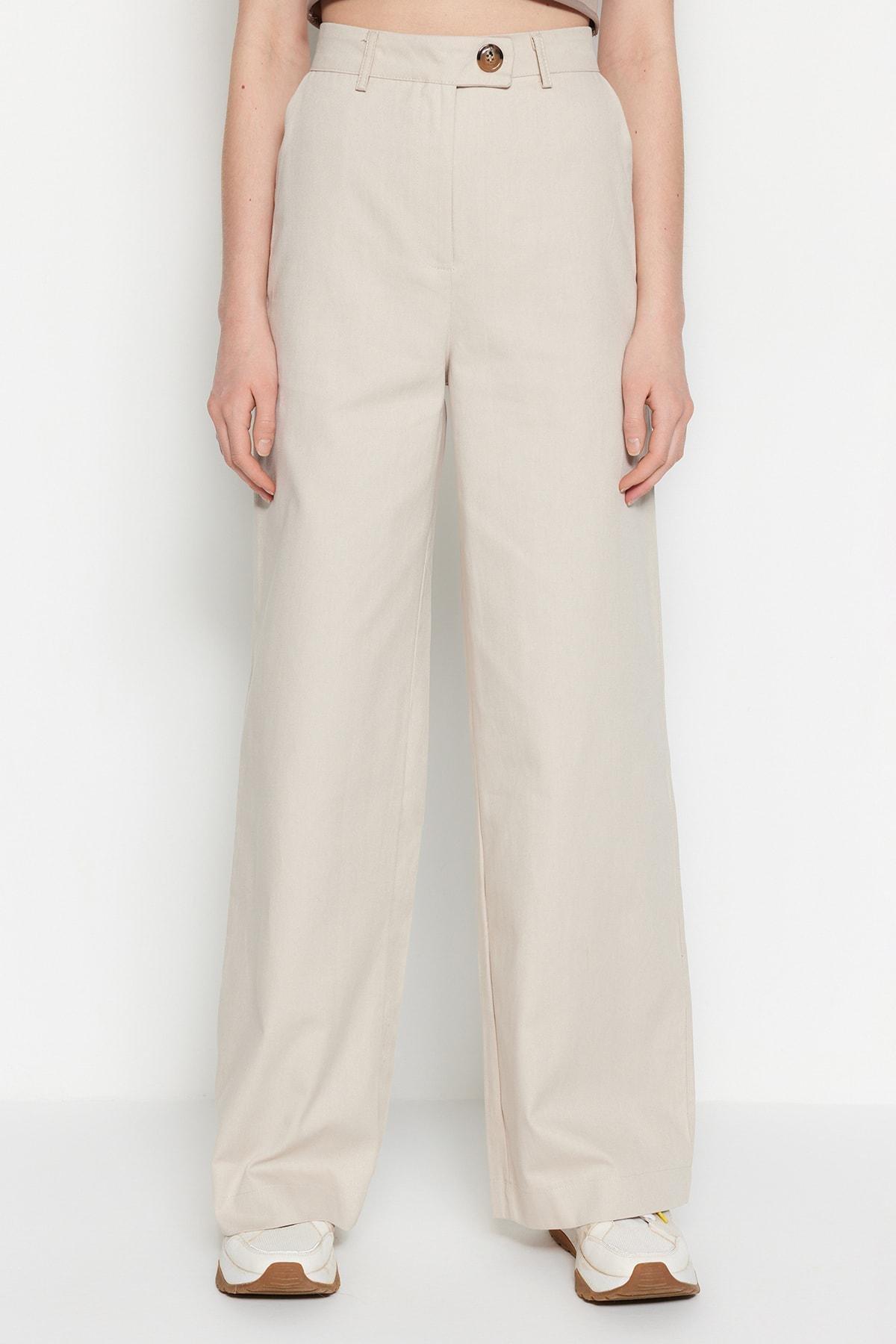 Beige Wide Leg Pants, , large image number 0