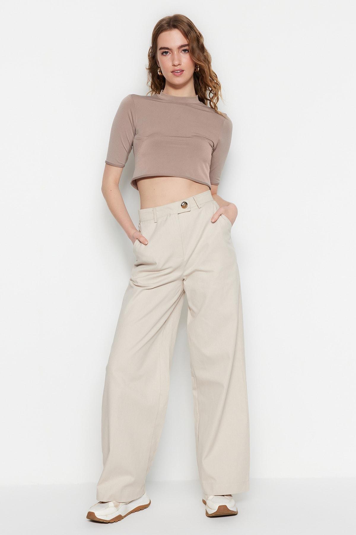 Beige Wide Leg Pants, , large image number 1