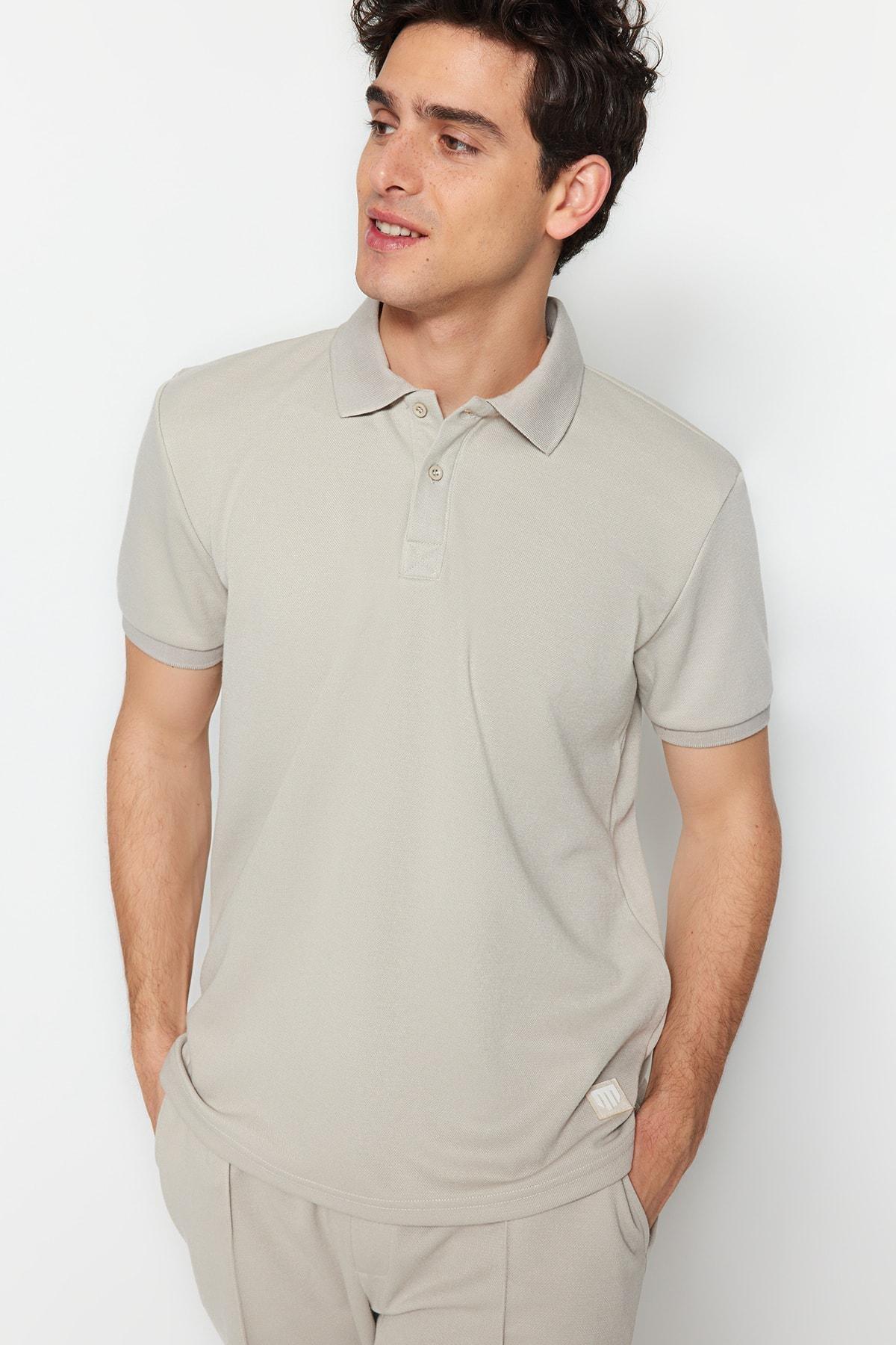 Gray Fitted Polo T-Shirt, , medium
