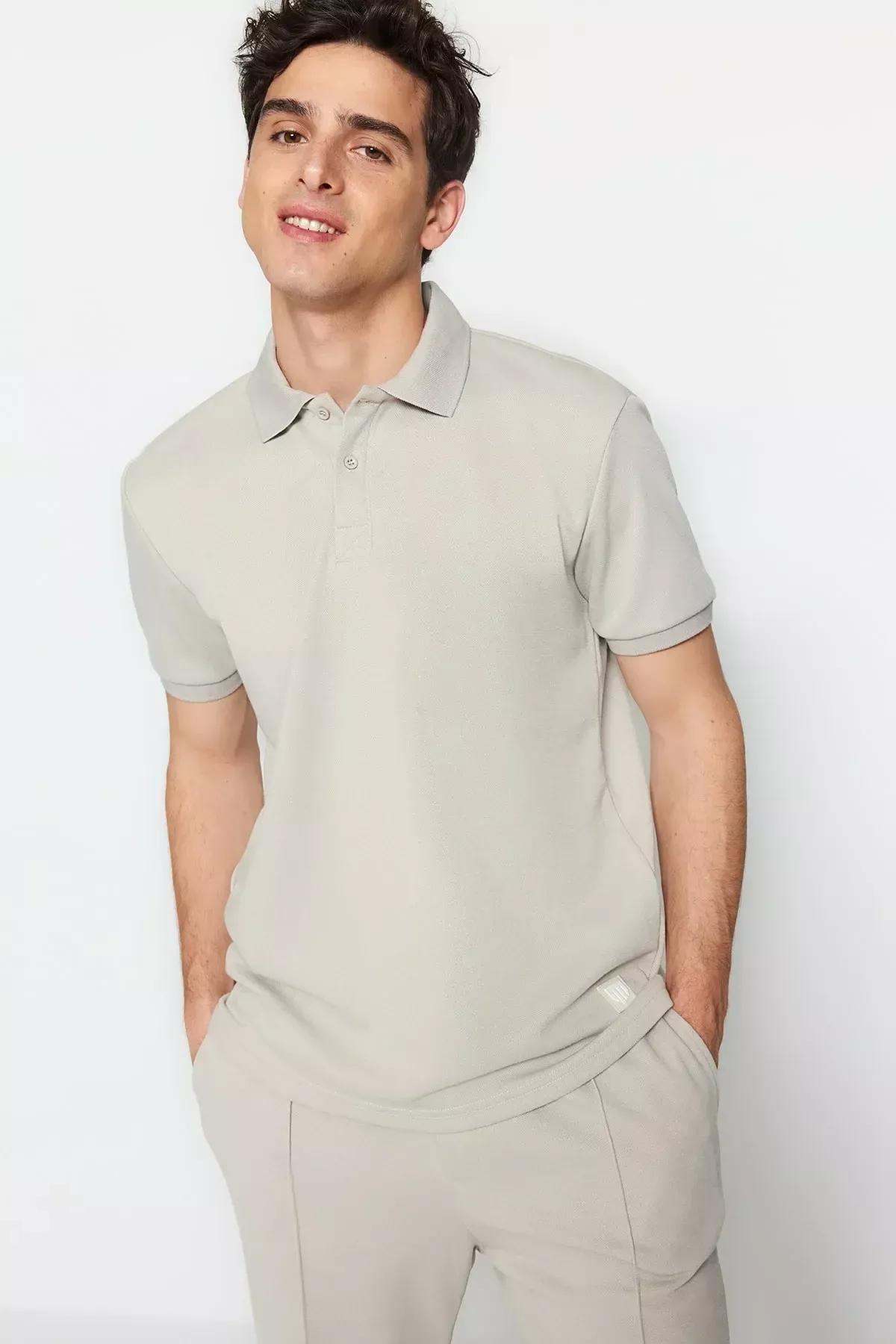 Gray Fitted Polo T-Shirt, , large image number 1