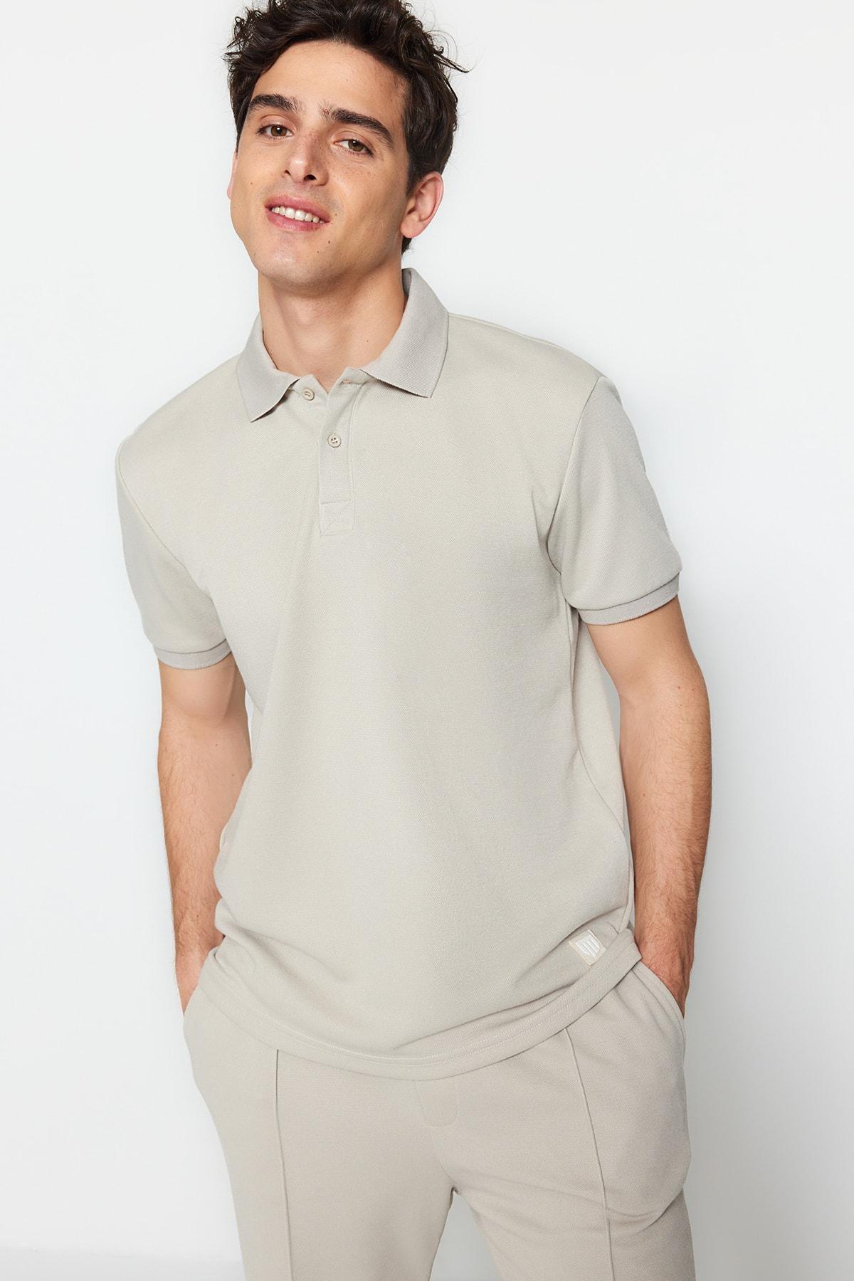 Gray Fitted Polo T-Shirt, , large image number 1