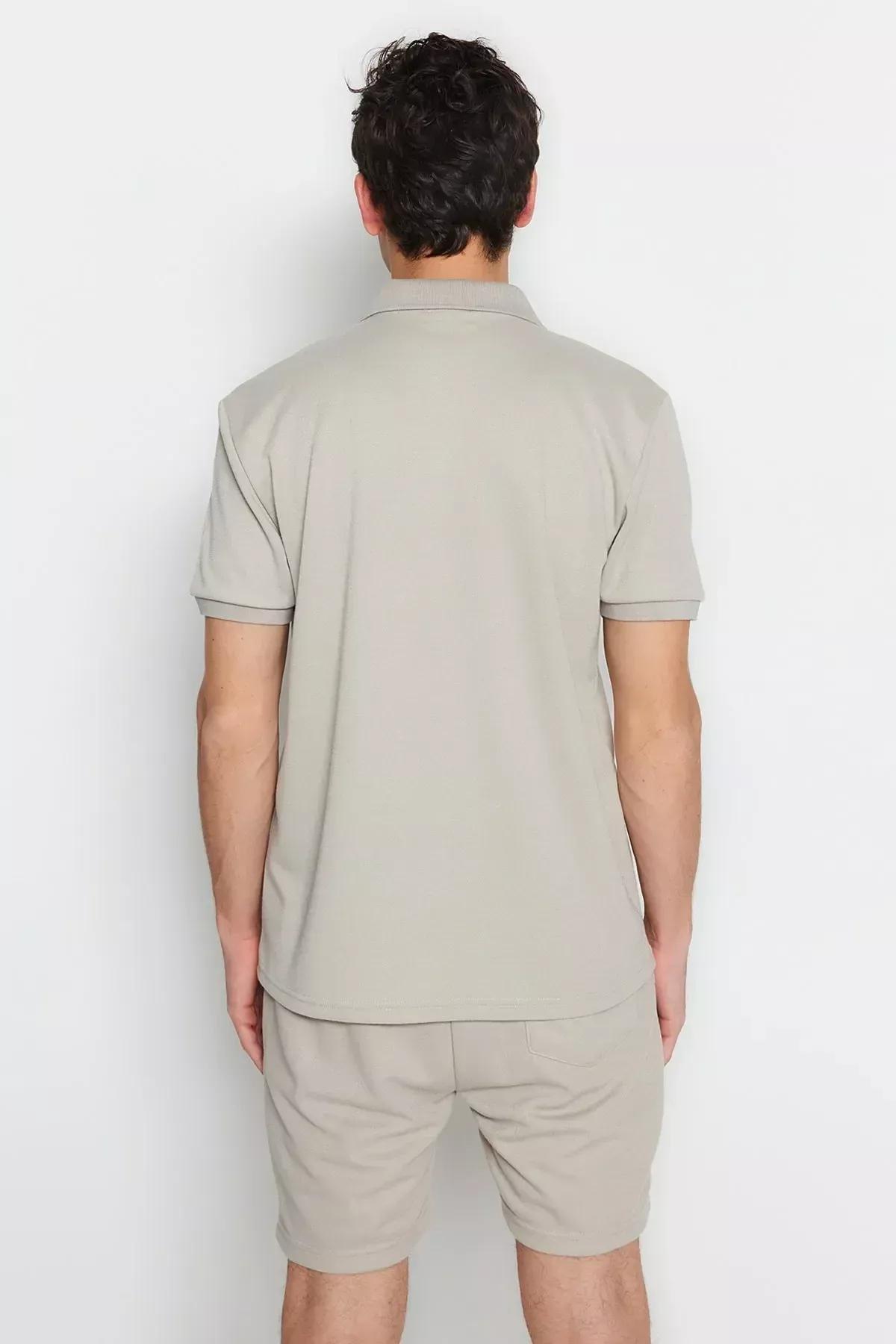 Gray Fitted Polo T-Shirt, , large image number 3
