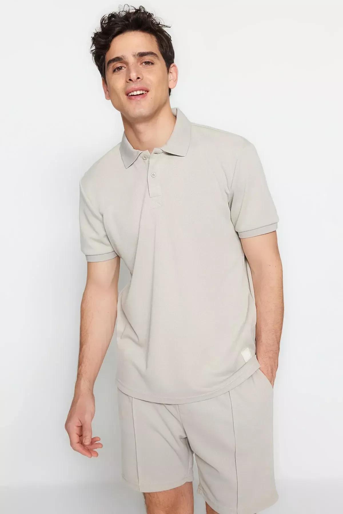 Gray Fitted Polo T-Shirt, , large image number 4