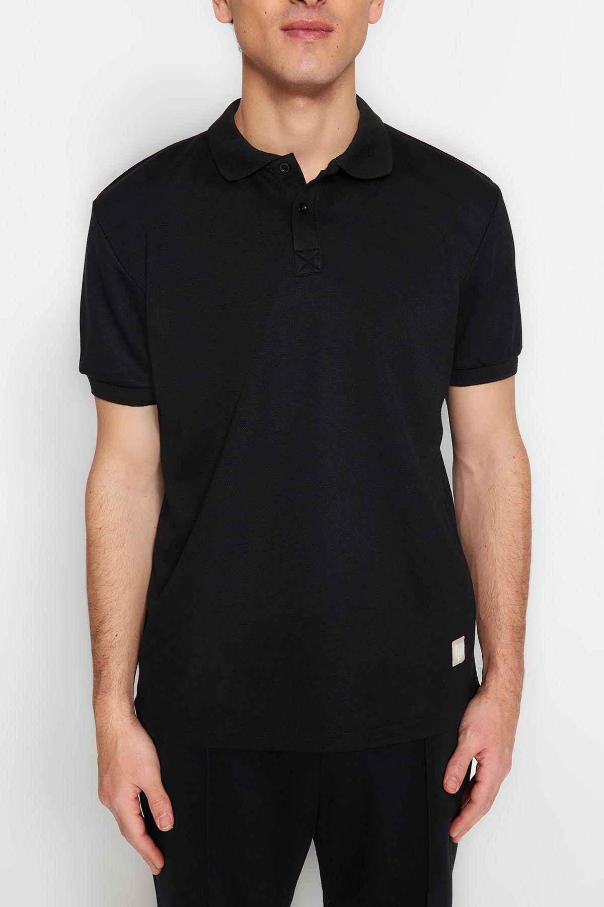 Black Fitted Polo T-Shirt, , large image number 0