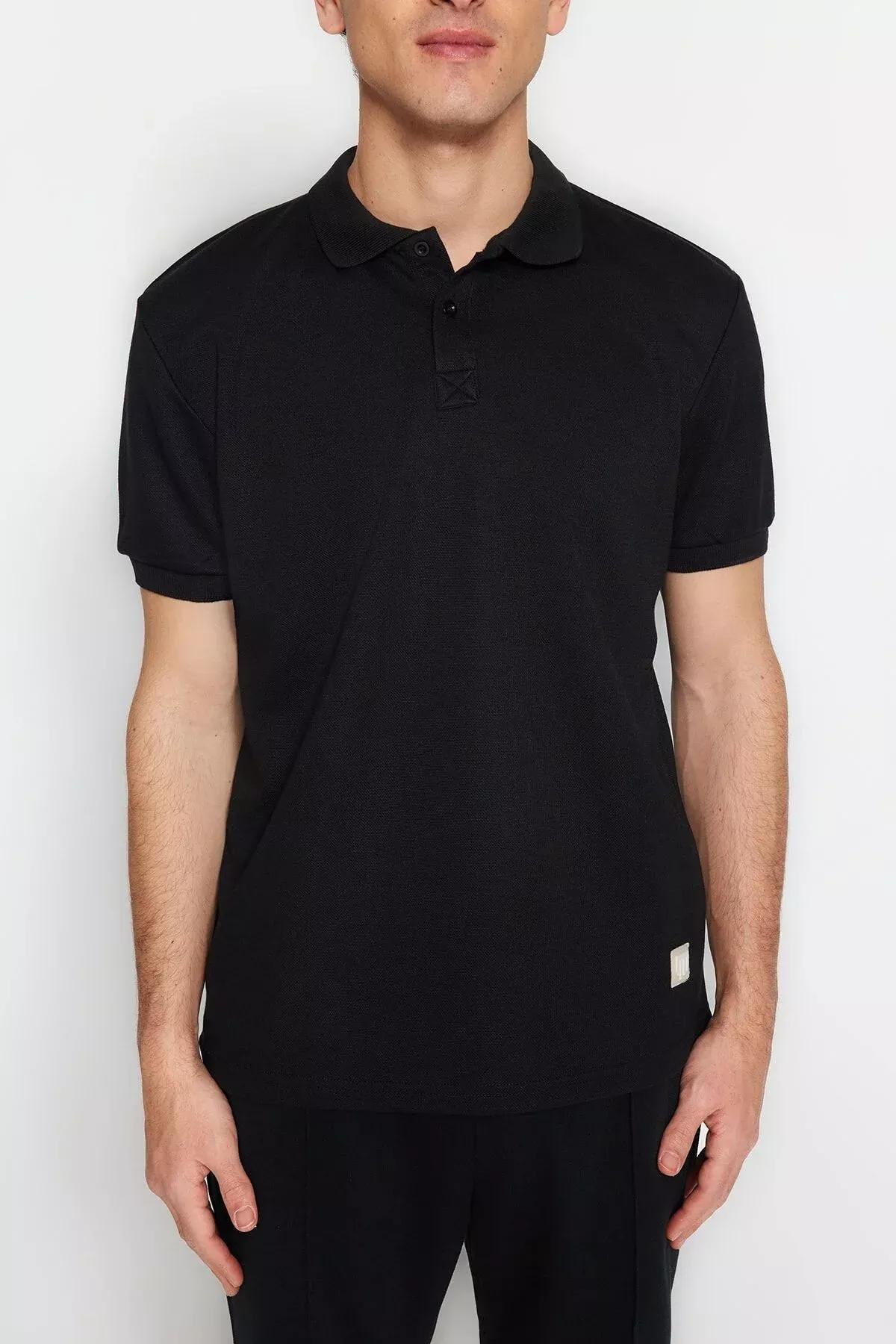 Black Fitted Polo T-Shirt, Black, medium