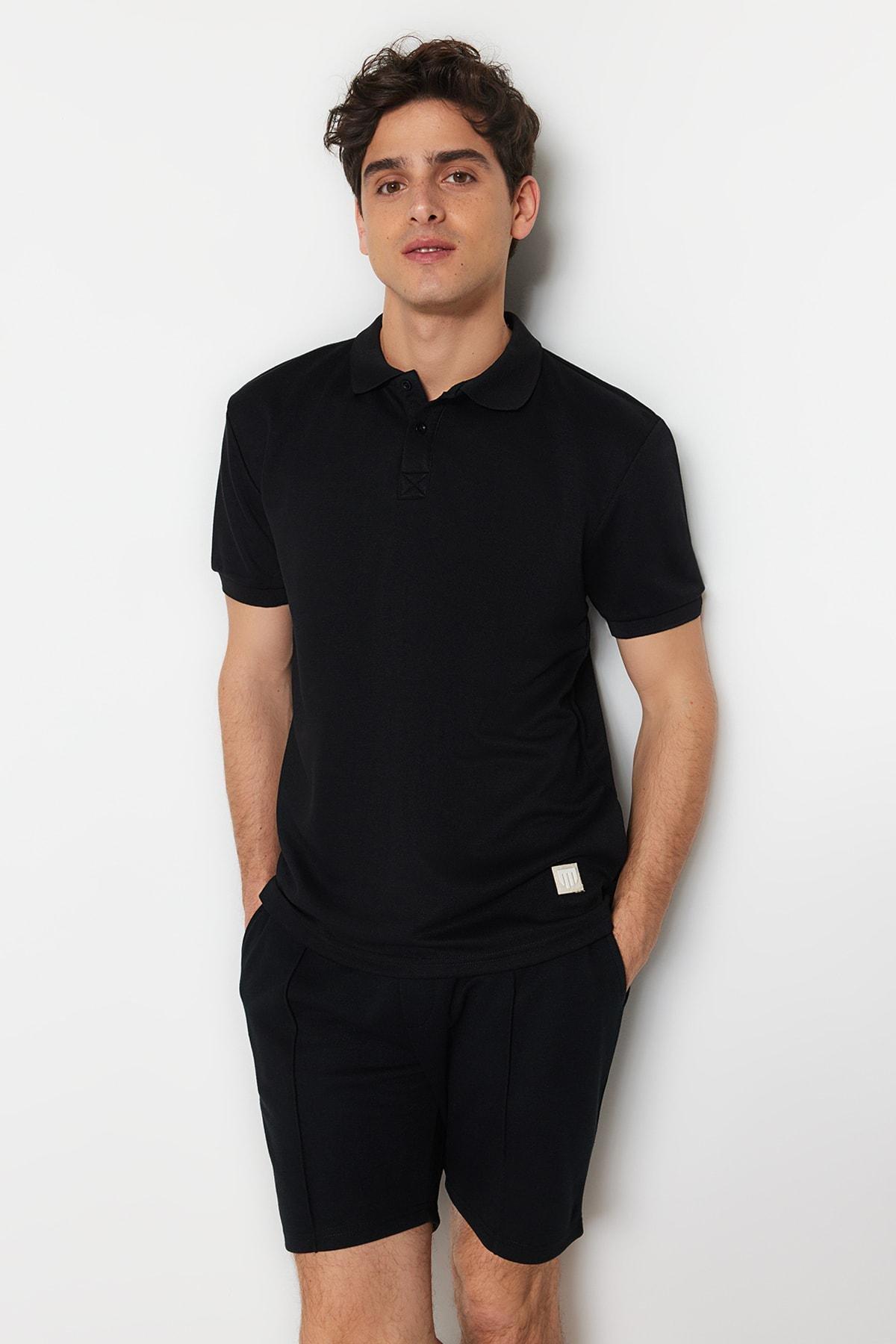 Black Fitted Polo T-Shirt, Black, large image number 1