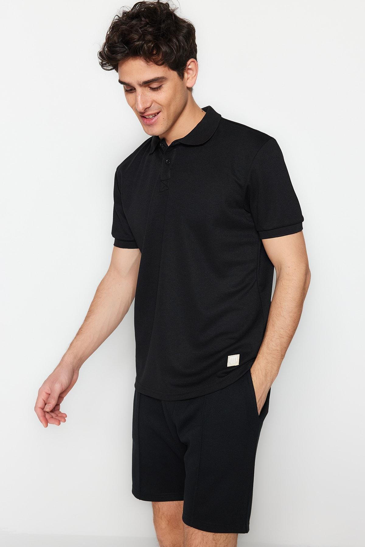 Black Fitted Polo T-Shirt, , large image number 2