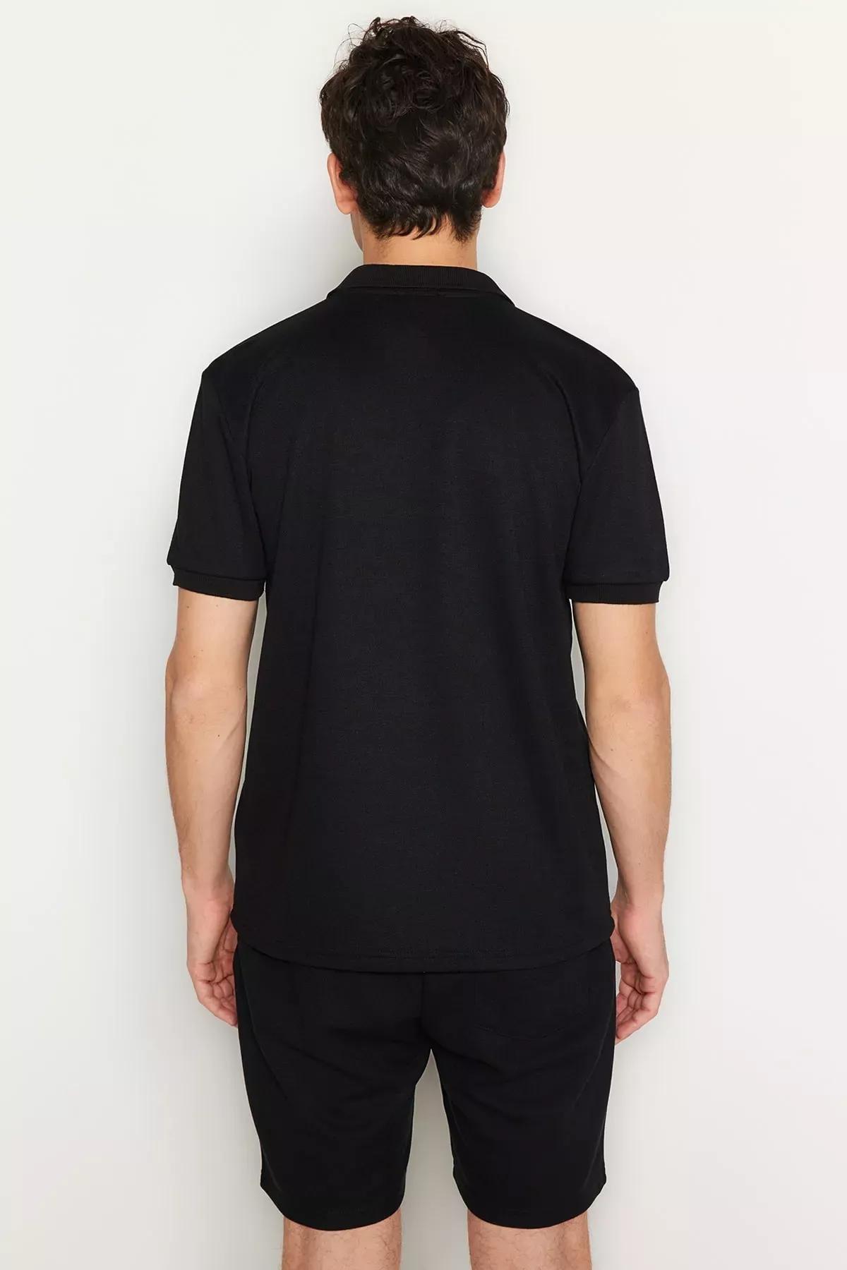 Black Fitted Polo T-Shirt, Black, medium