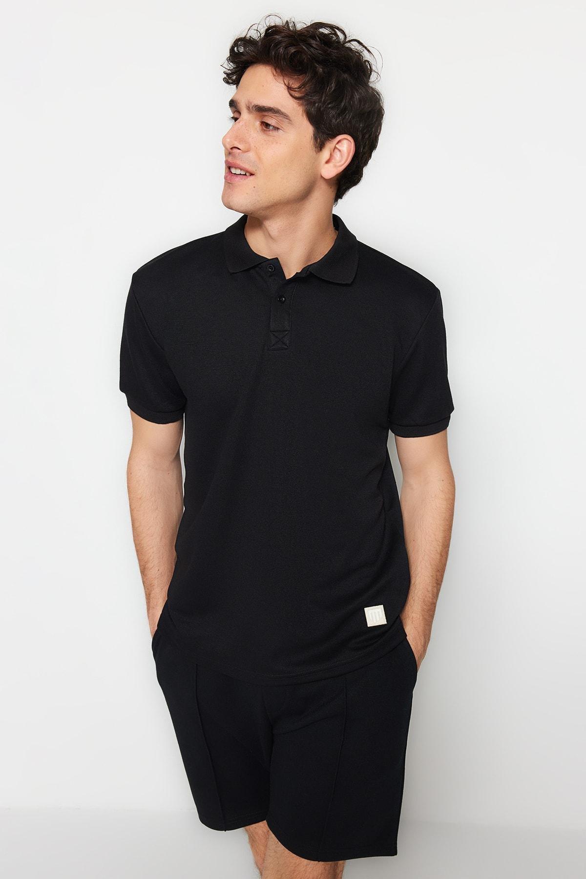 Black Fitted Polo T-Shirt, , large image number 3