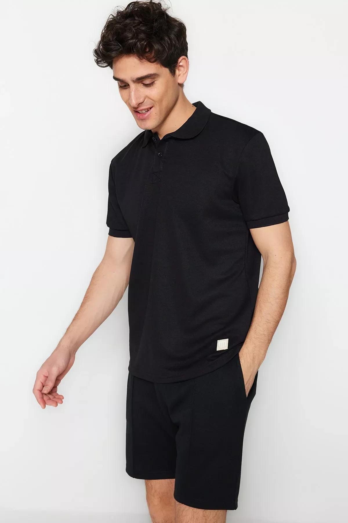 Black Fitted Polo T-Shirt, Black, large image number 3