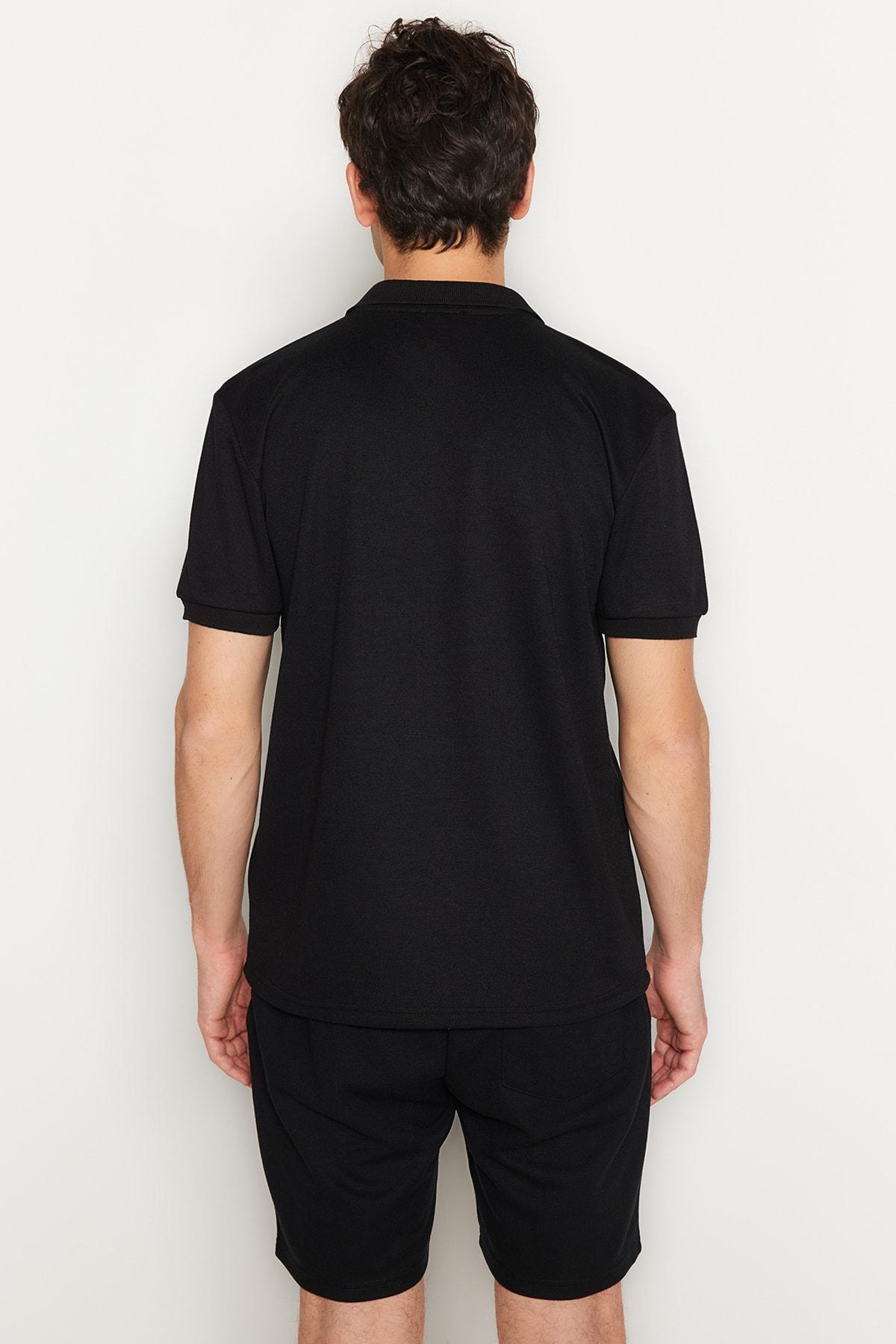 Black Fitted Polo T-Shirt, , large image number 4