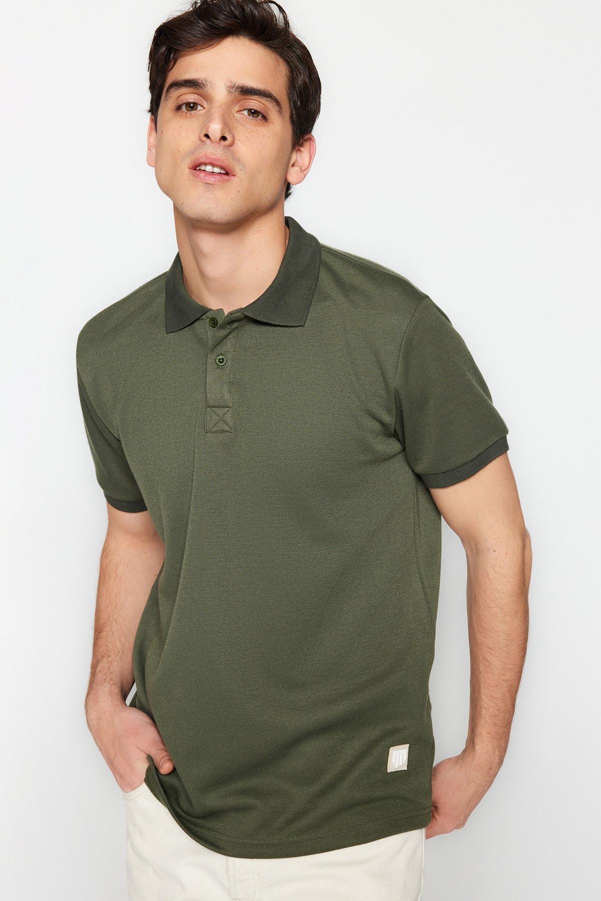 Khaki Fitted Polo T-Shirt, , large image number 1