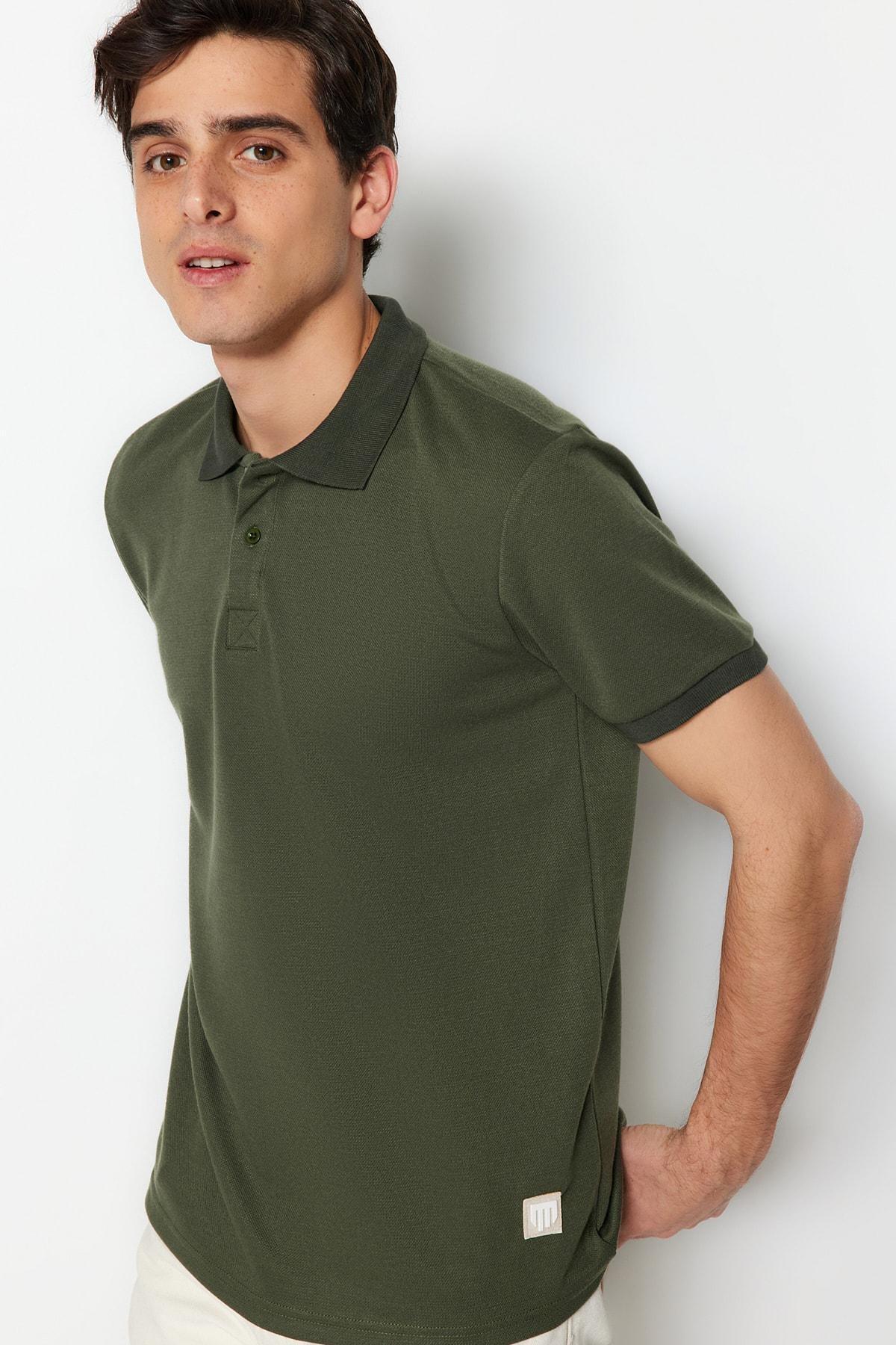 Khaki Fitted Polo T-Shirt, , large image number 2