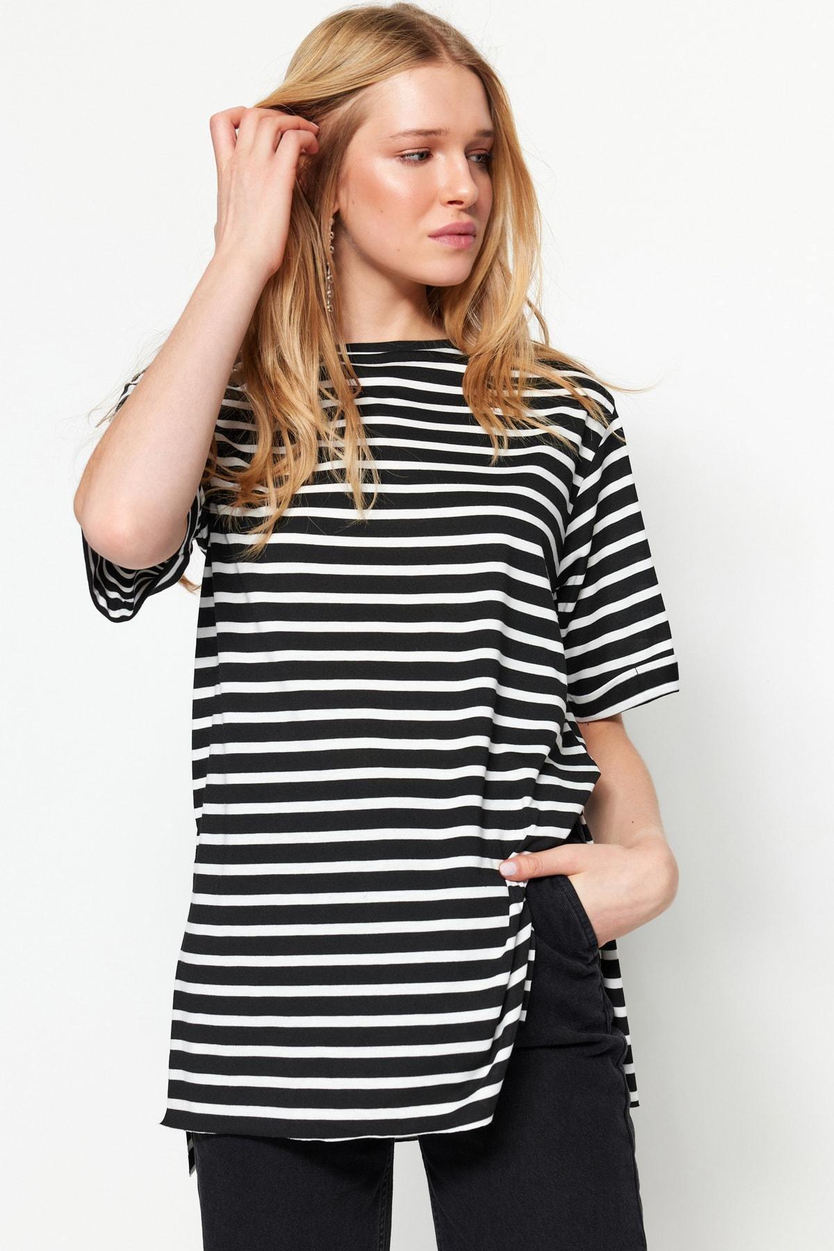 Trendyol - Black Striped Long Tshirt