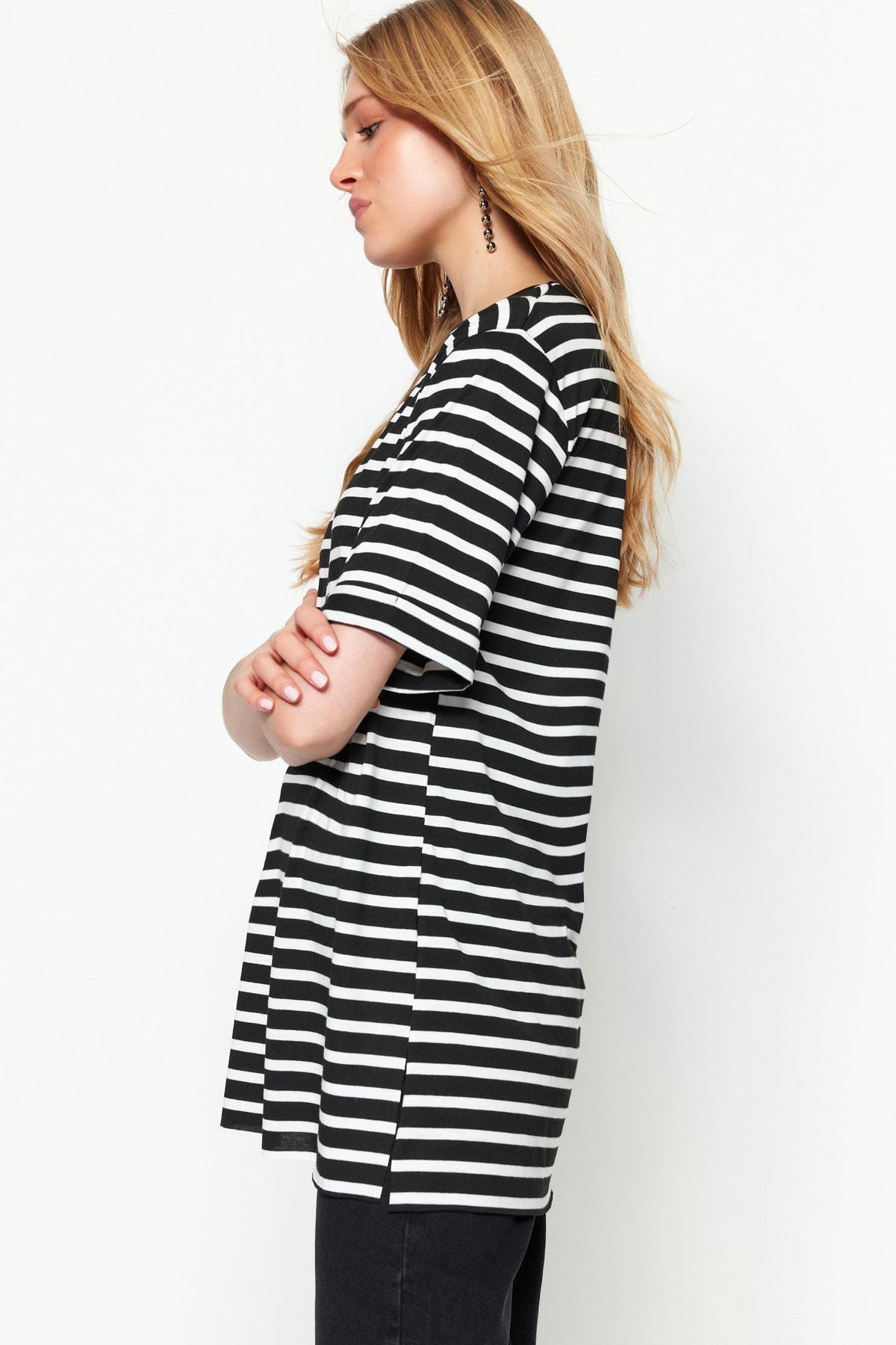 Trendyol - Black Striped Long Tshirt