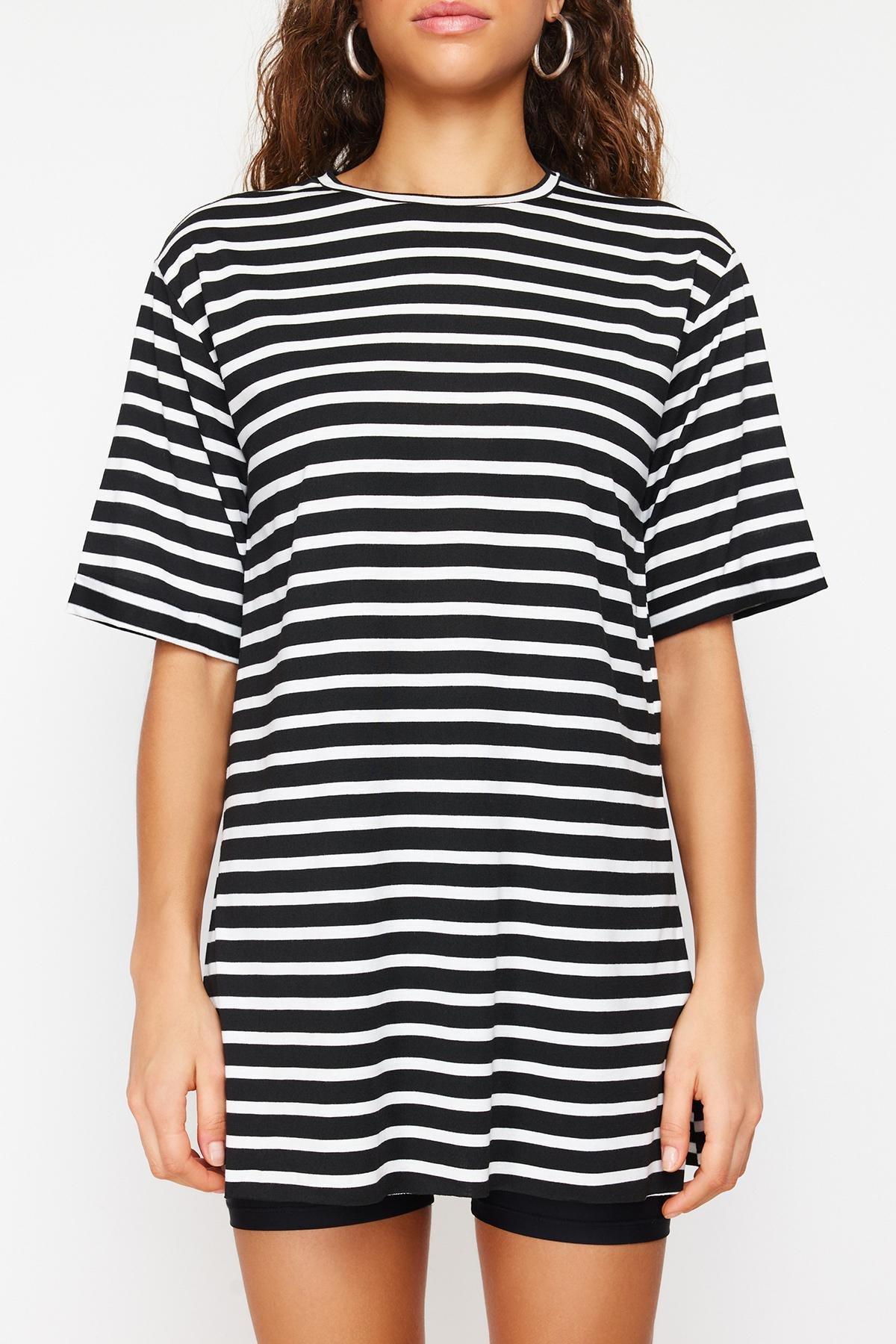 Trendyol - Black Striped Long Tshirt