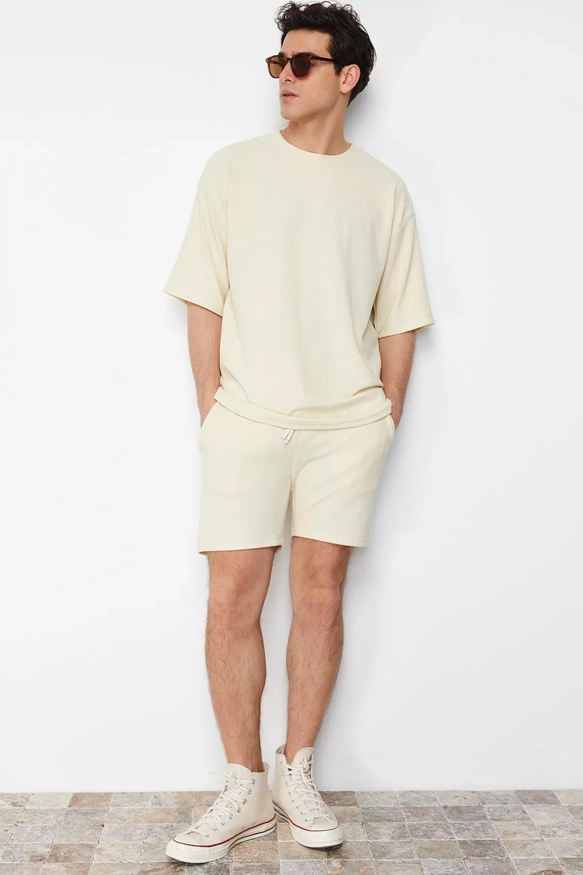 Beige Regular Cut Shorts, Ecru, large image number 0