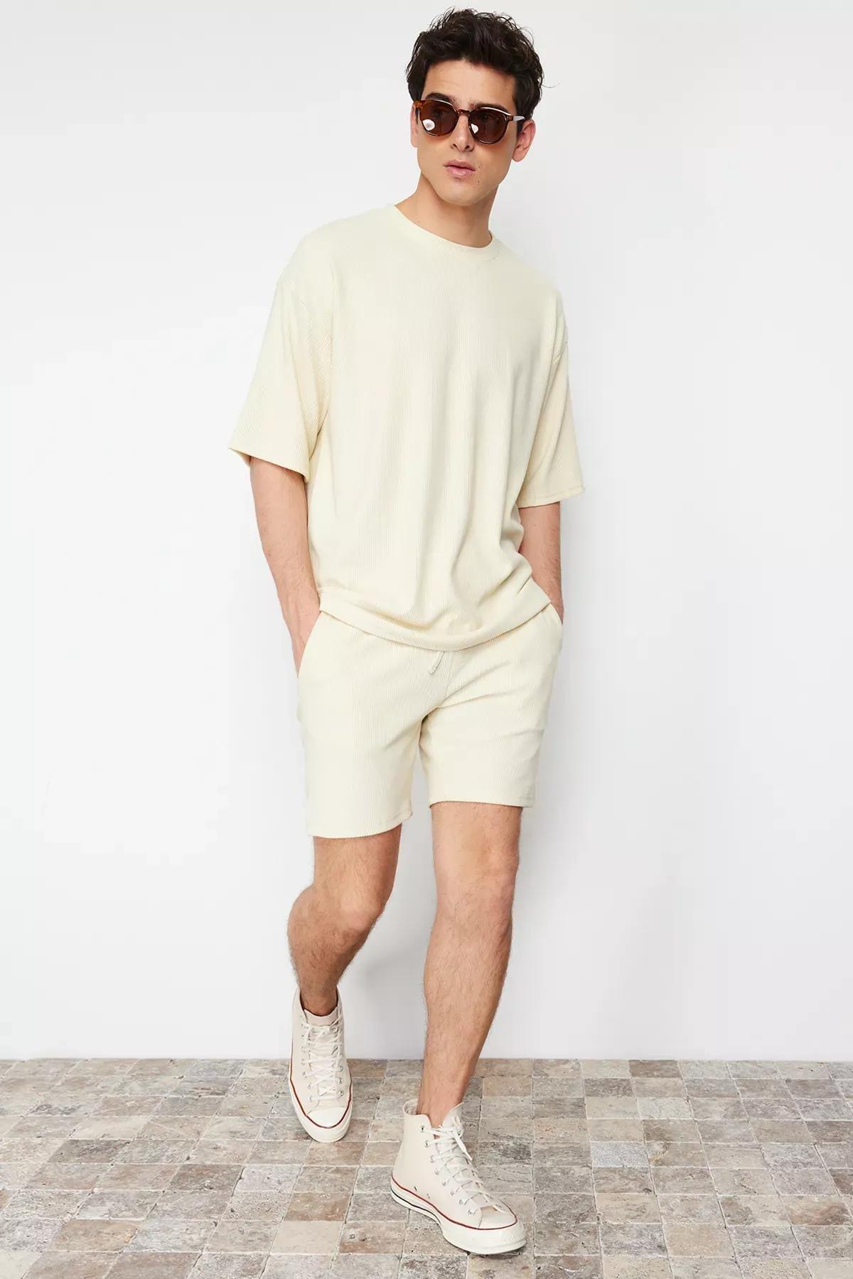 Beige Regular Cut Shorts, Ecru, large image number 1