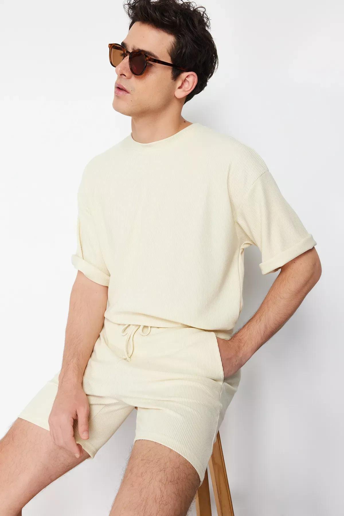 Beige Regular Cut Shorts, Ecru, large image number 2