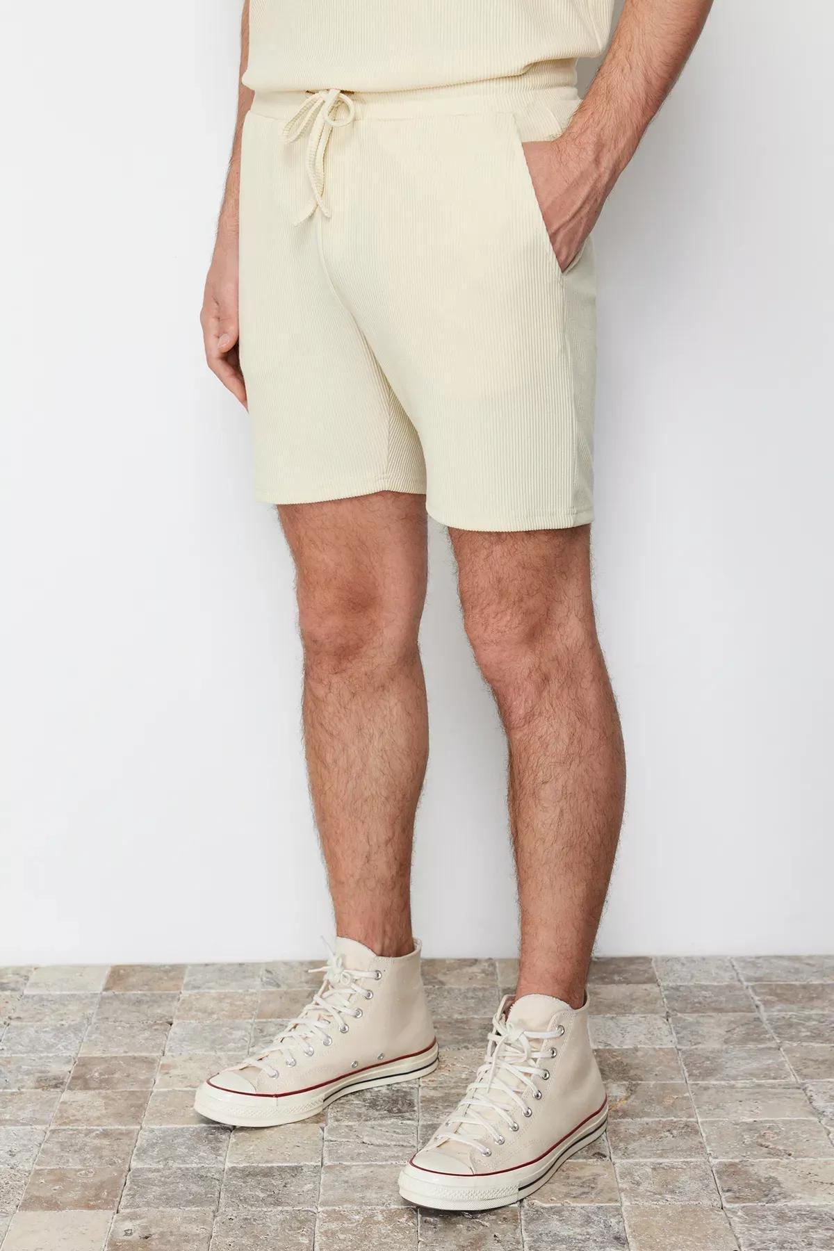 Beige Regular Cut Shorts, Ecru, large image number 4