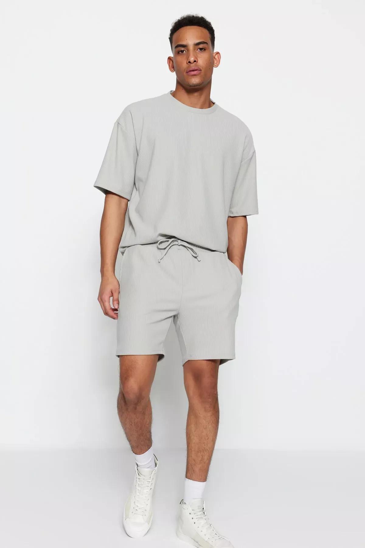 Grey Straight Shorts, Gray, large image number 3