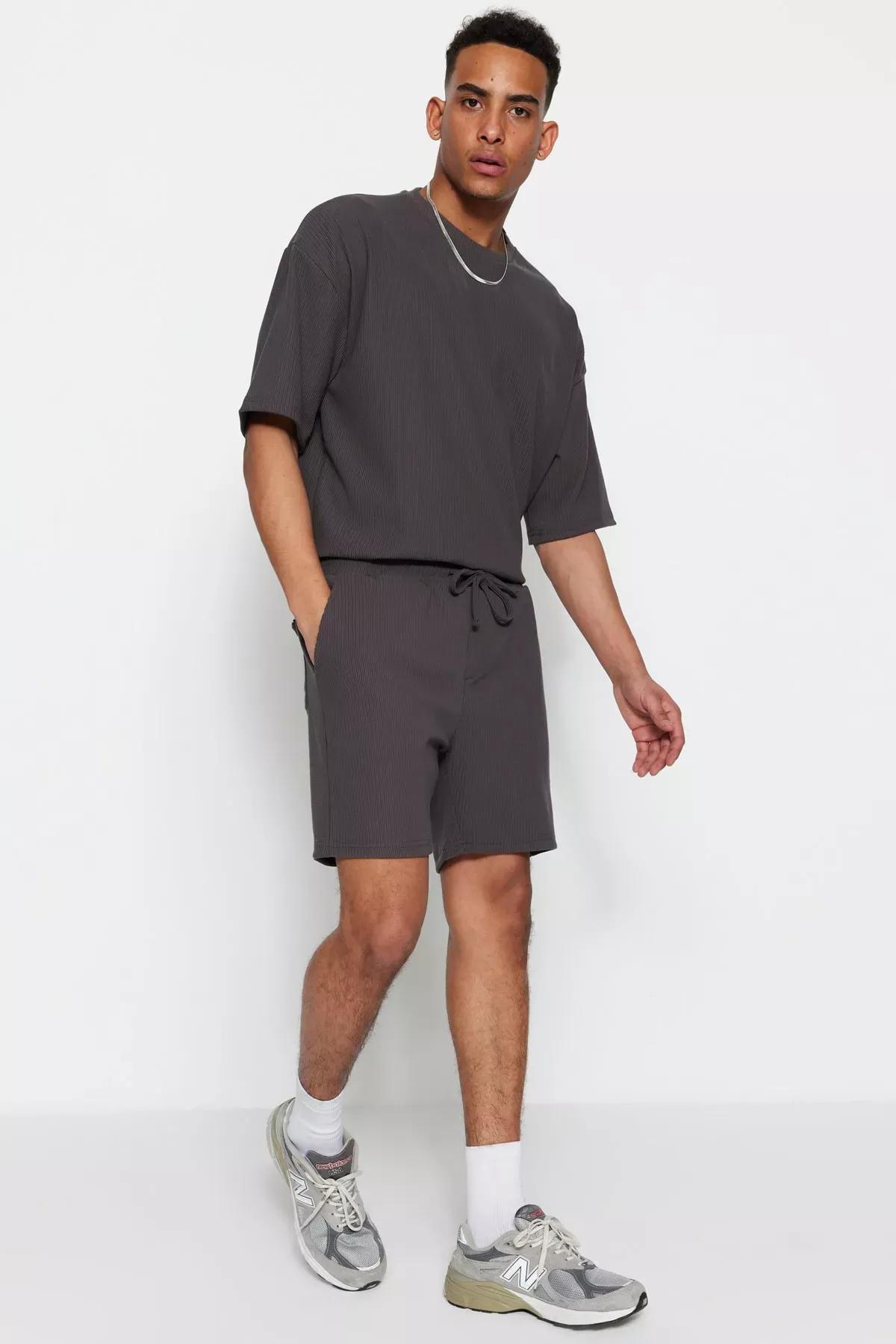 Grey Straight Shorts, Gray, large image number 5