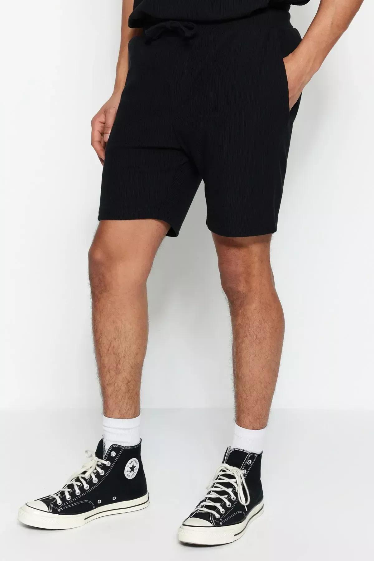 Black Straight Shorts, Black, large image number 1