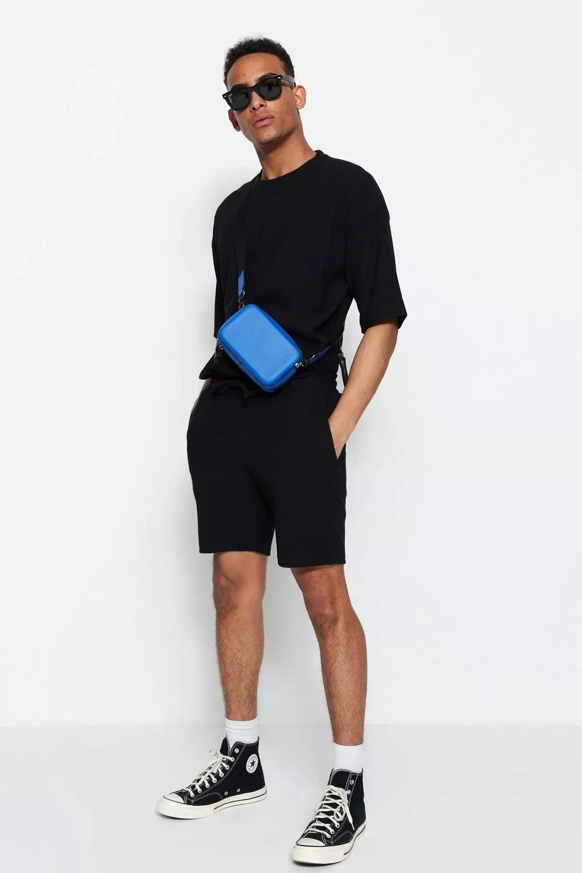 Black Straight Shorts, Black, large image number 2