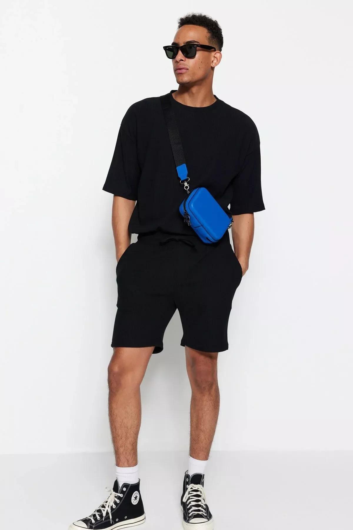 Black Straight Shorts, Black, large image number 3