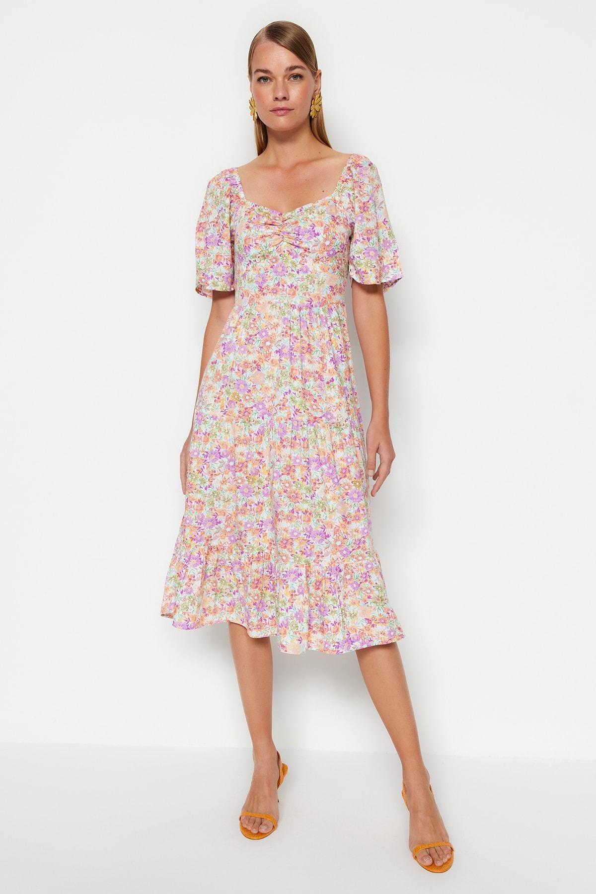 Multicolour Balloon Sleeve Floral Print Woven Dress, , large image number 1