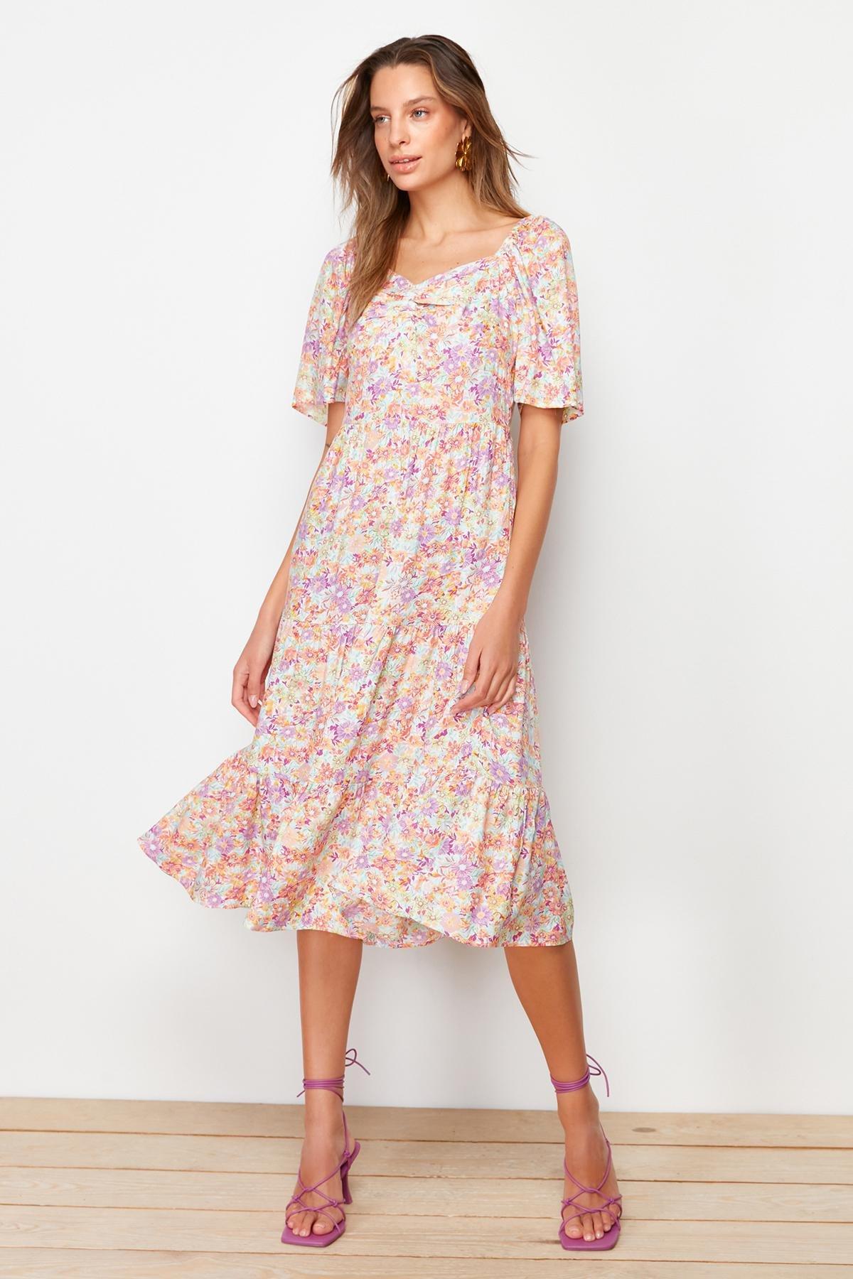 Multicolour Balloon Sleeve Floral Print Woven Dress, , large image number 2