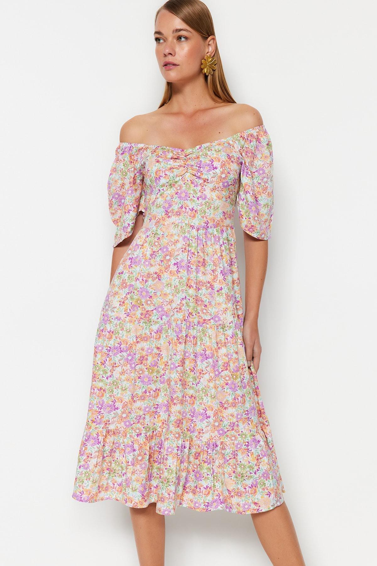 Multicolour Balloon Sleeve Floral Print Woven Dress, , large image number 3