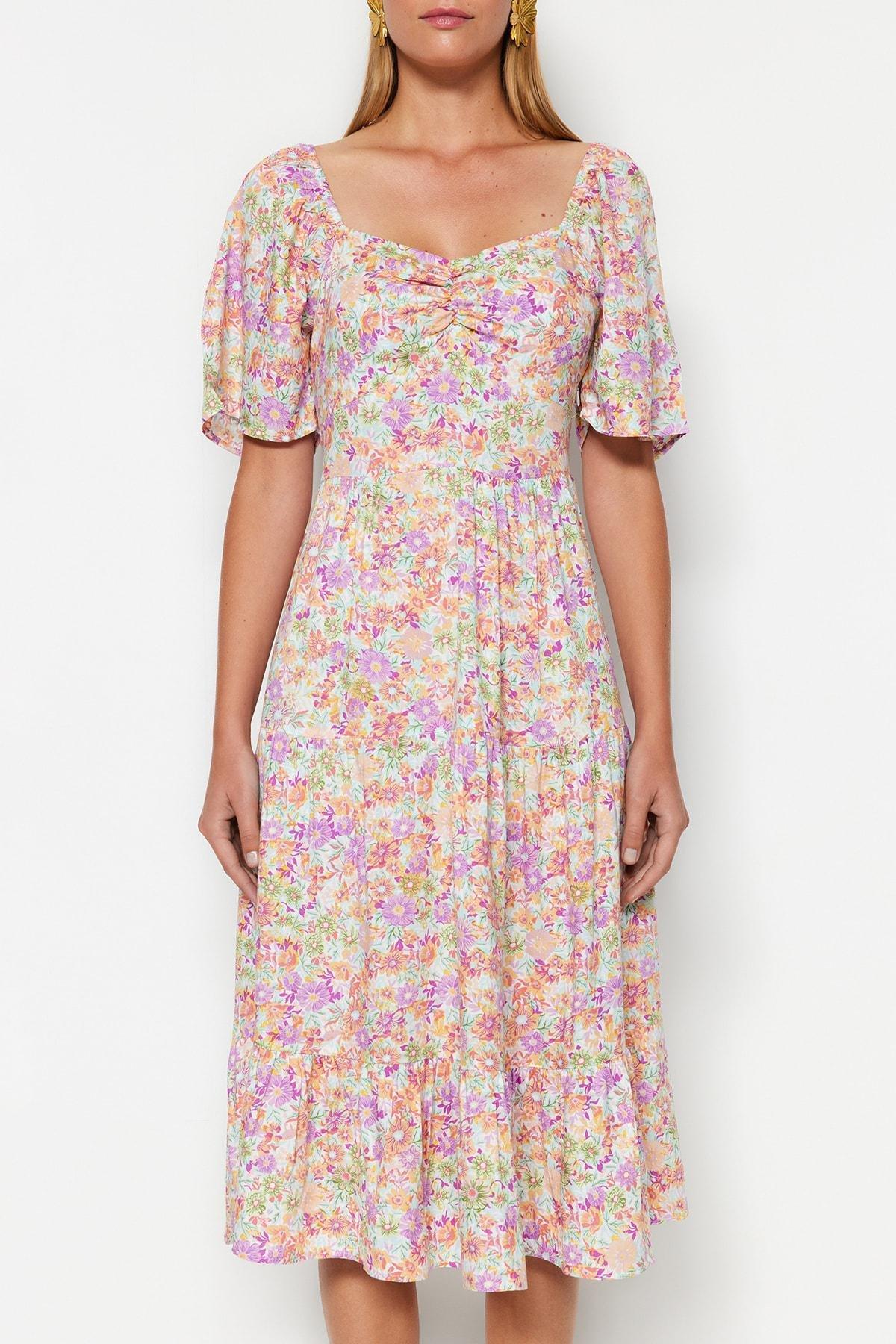 Multicolour Balloon Sleeve Floral Print Woven Dress, , large image number 5