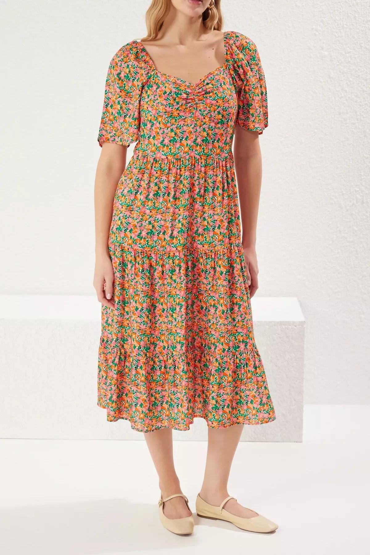 Multicolour Floral Patterned A-Line Midi Dress, , large image number 2