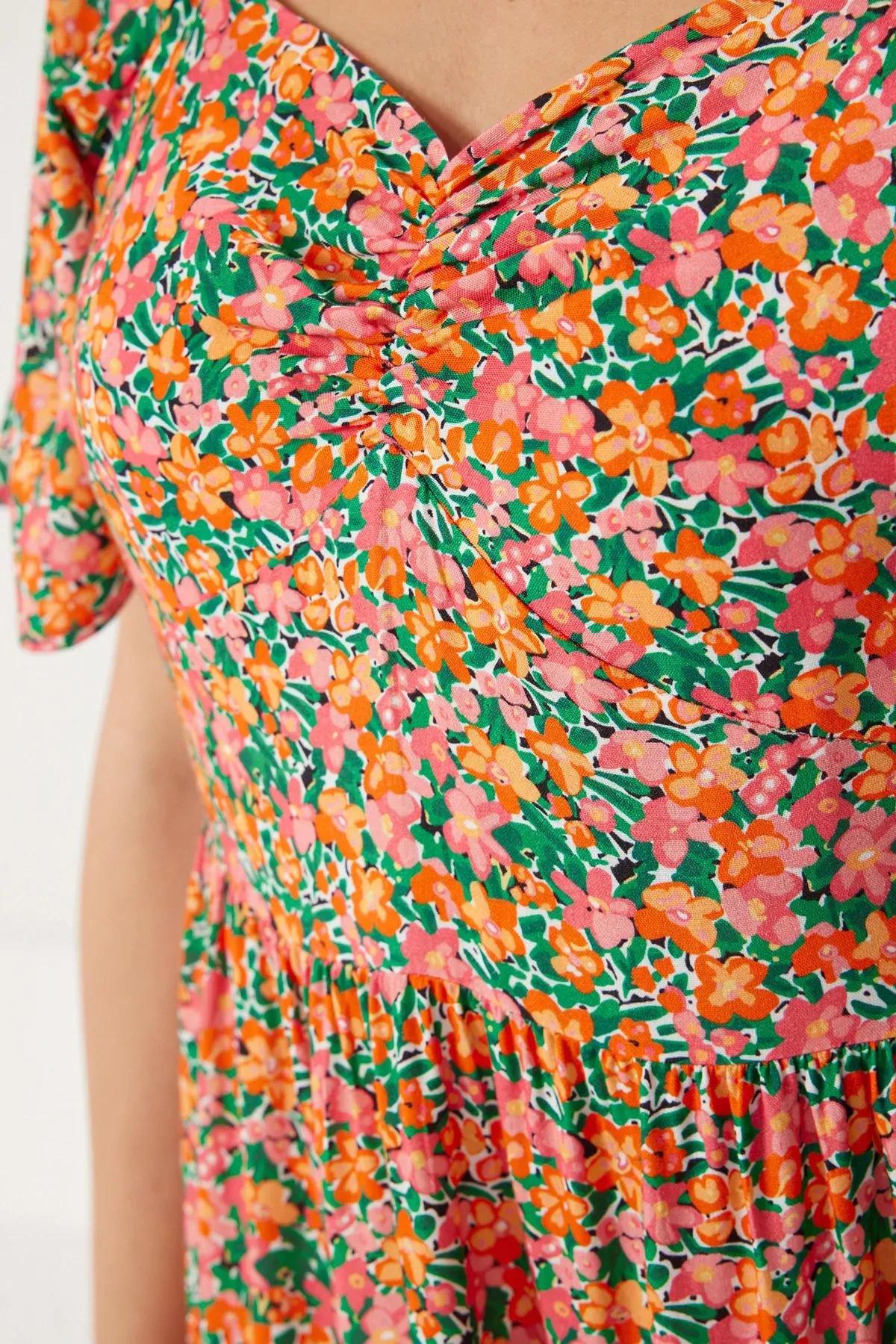 Multicolour Floral Patterned A-Line Midi Dress, , large image number 3