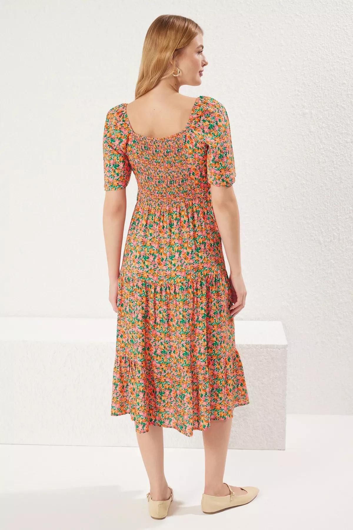Multicolour Floral Patterned A-Line Midi Dress, , large image number 4