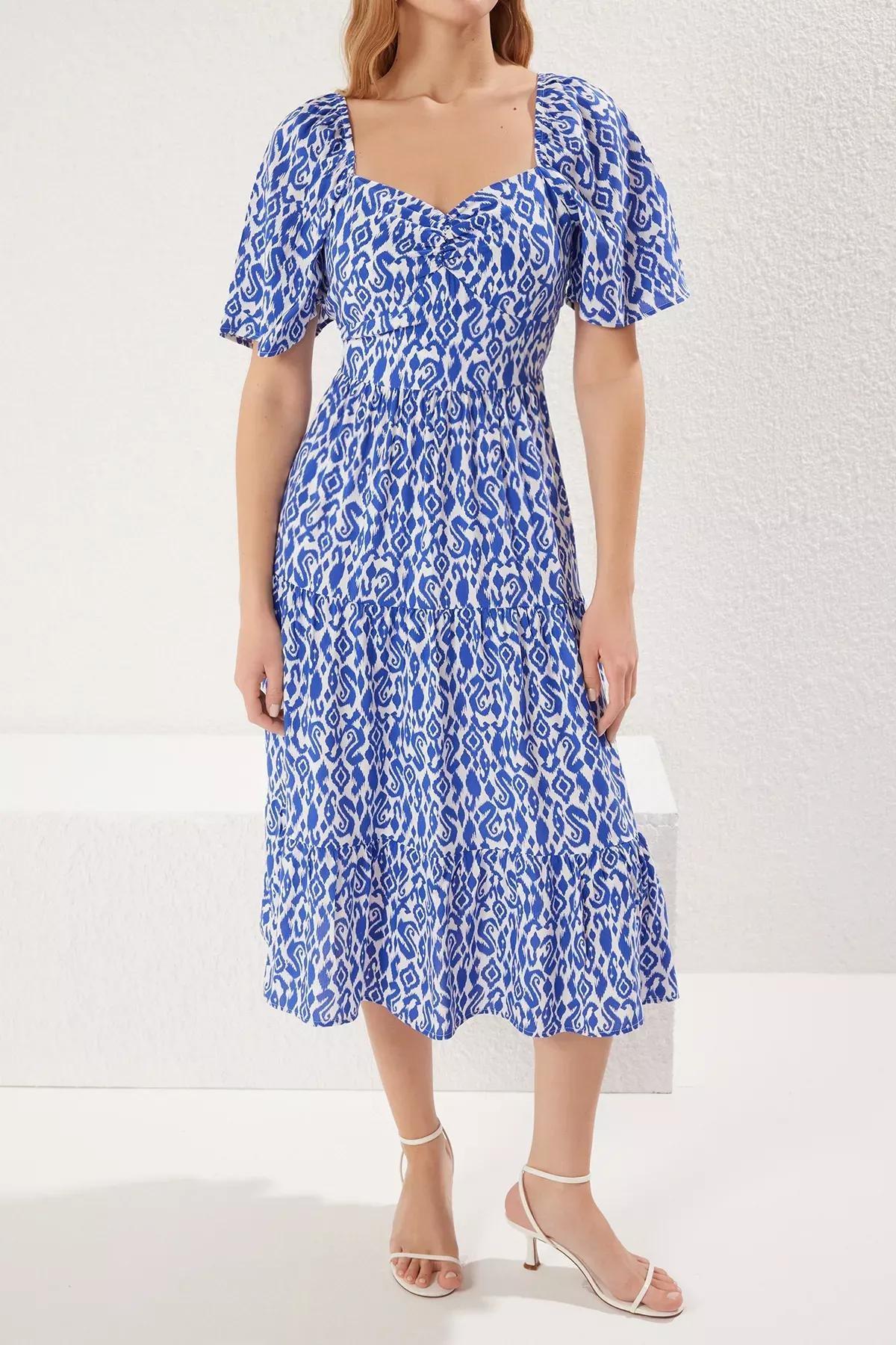 Blue Floral Patterned Midi Dress, , large image number 2
