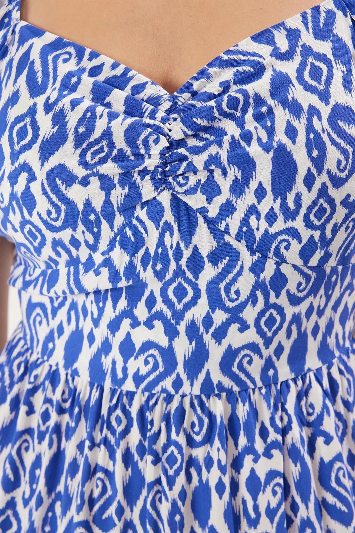 Blue Floral Patterned Midi Dress, , large image number 3