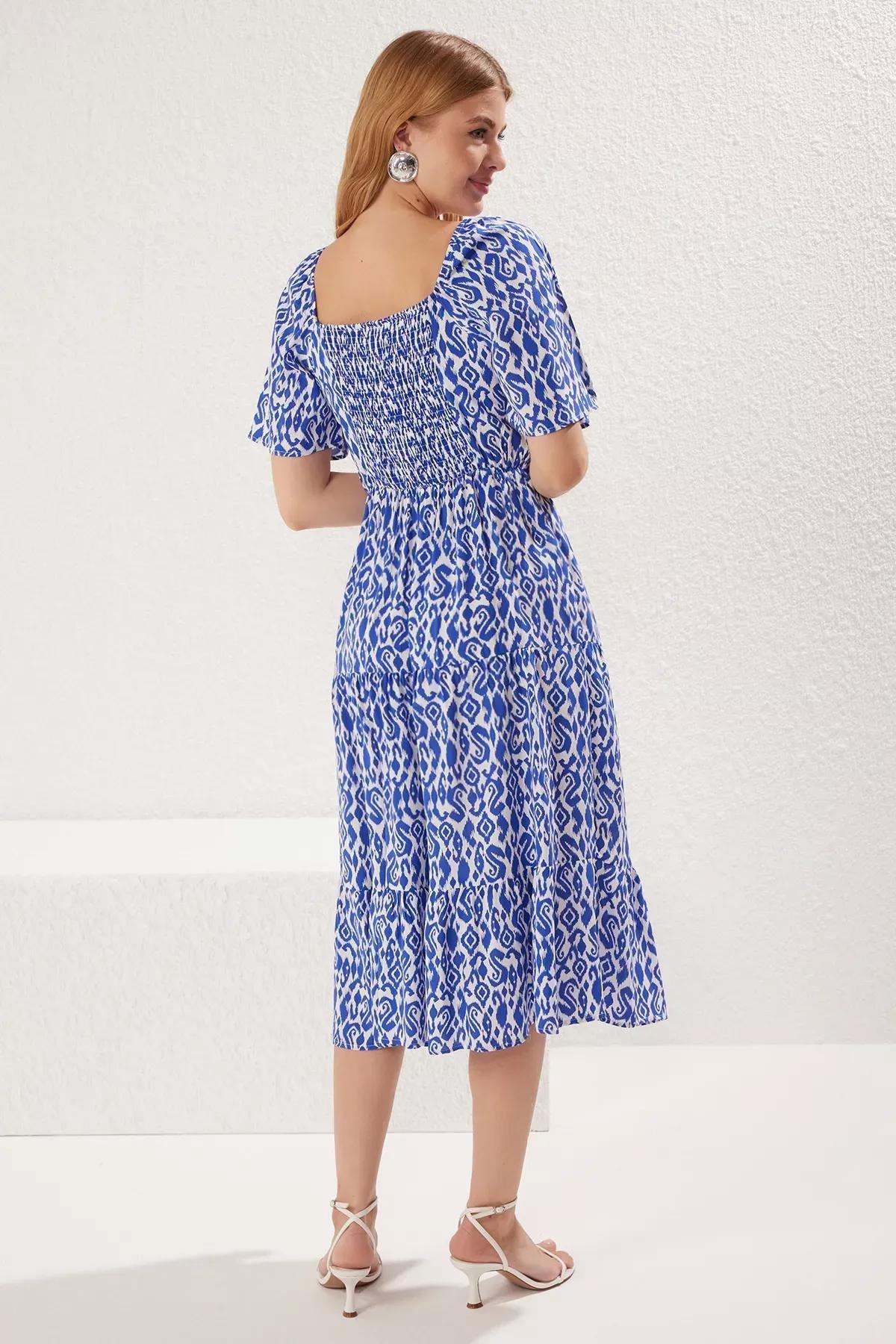 Blue Floral Patterned Midi Dress, , large image number 4