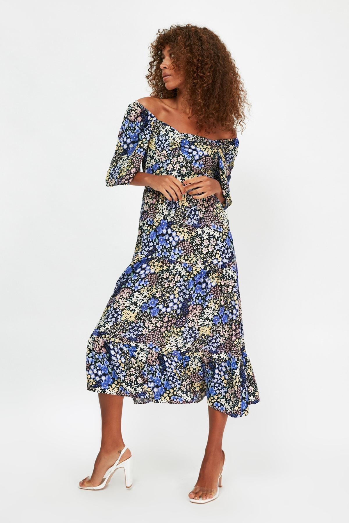 Multicolour Floral A-Line Square Collar Dress, , large image number 3
