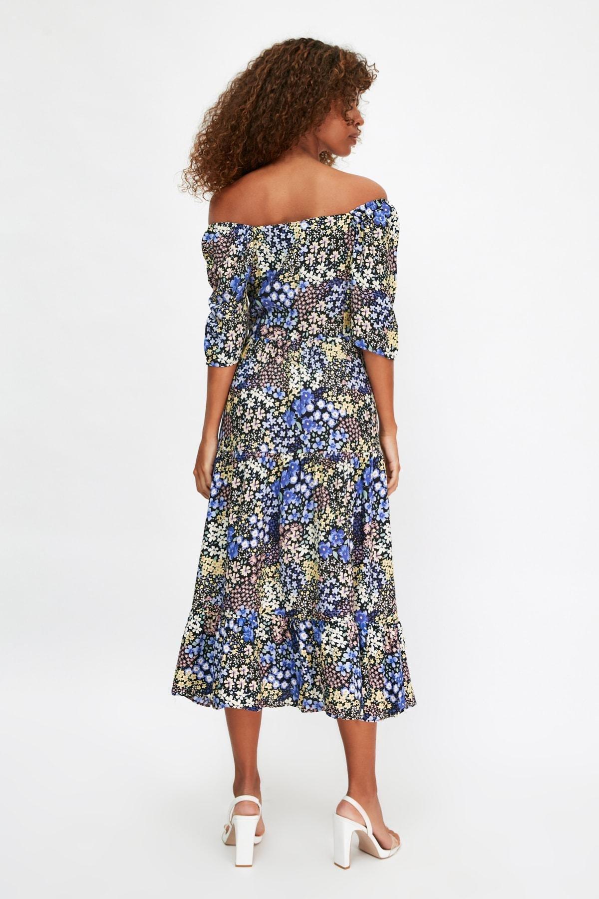 Multicolour Floral A-Line Square Collar Dress, , large image number 4