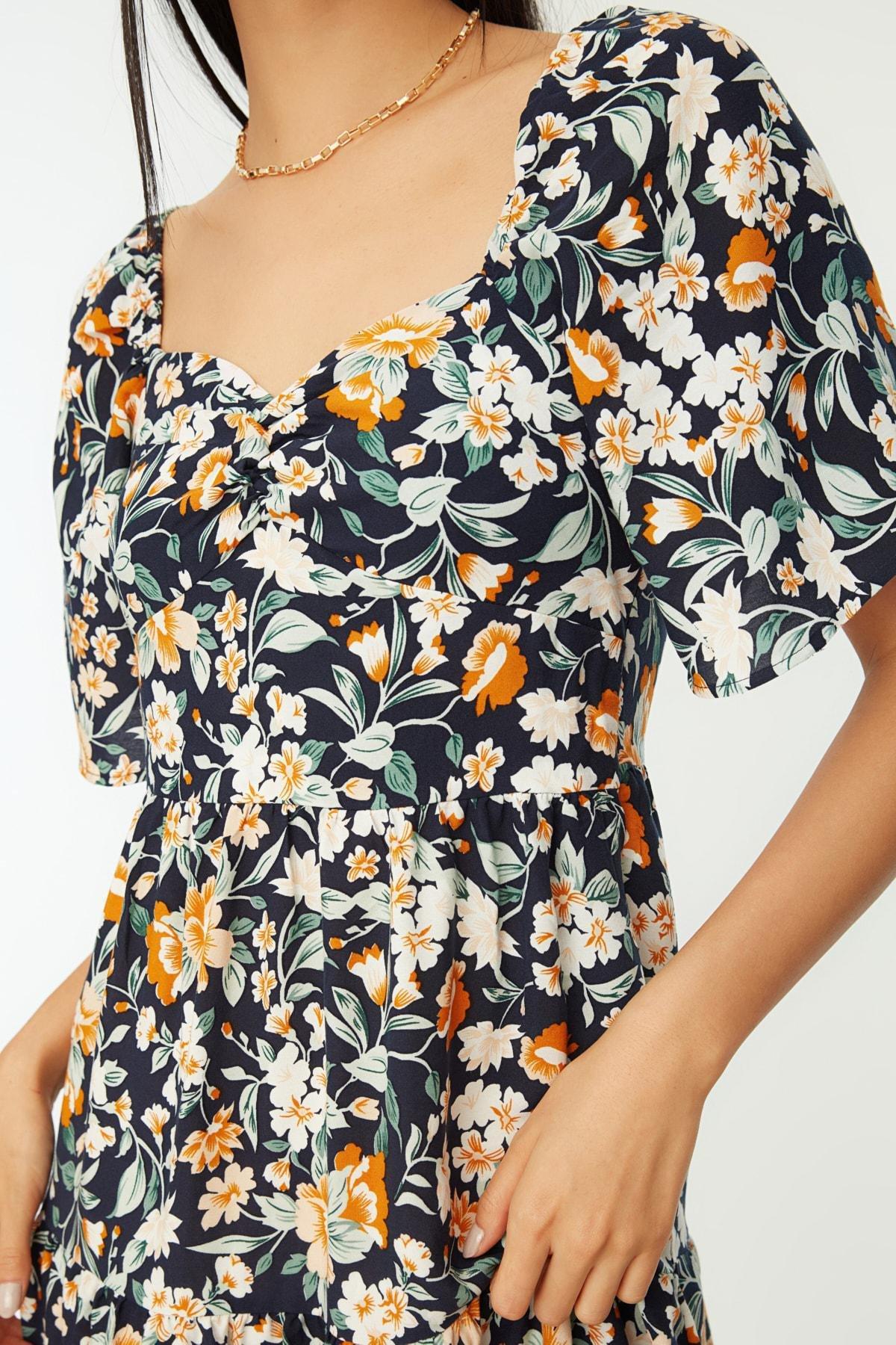 Navy A Line Floral Dress, , large image number 1