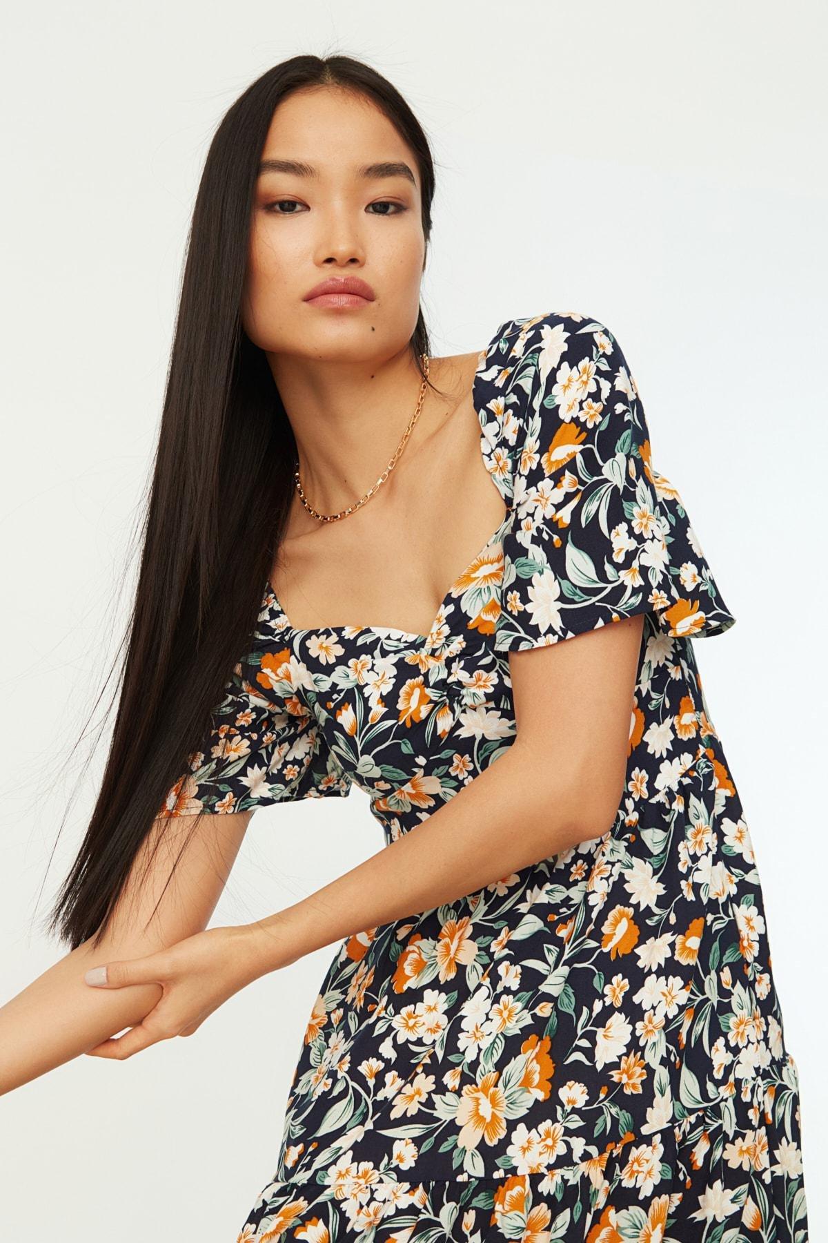 Navy A Line Floral Dress, , large image number 2