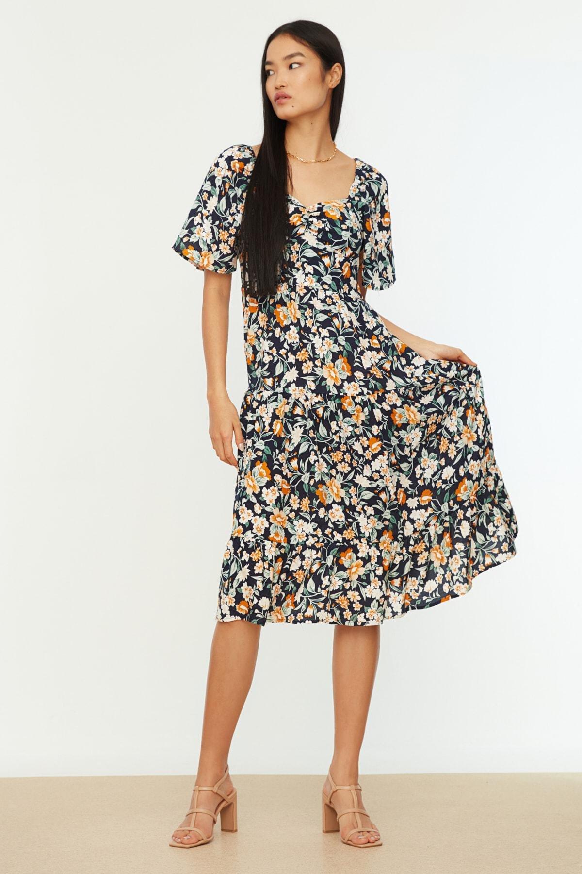 Navy A Line Floral Dress, , large image number 3