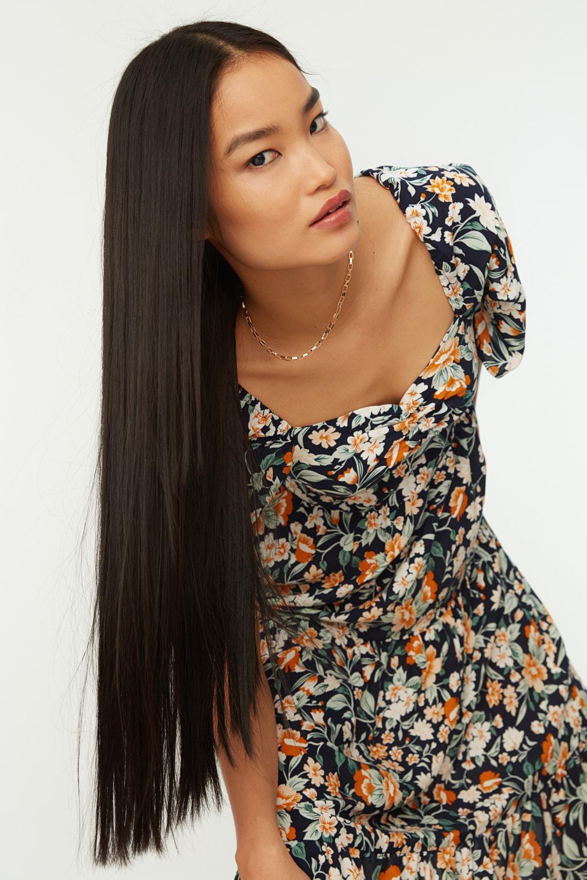 Navy A Line Floral Dress, , large image number 4
