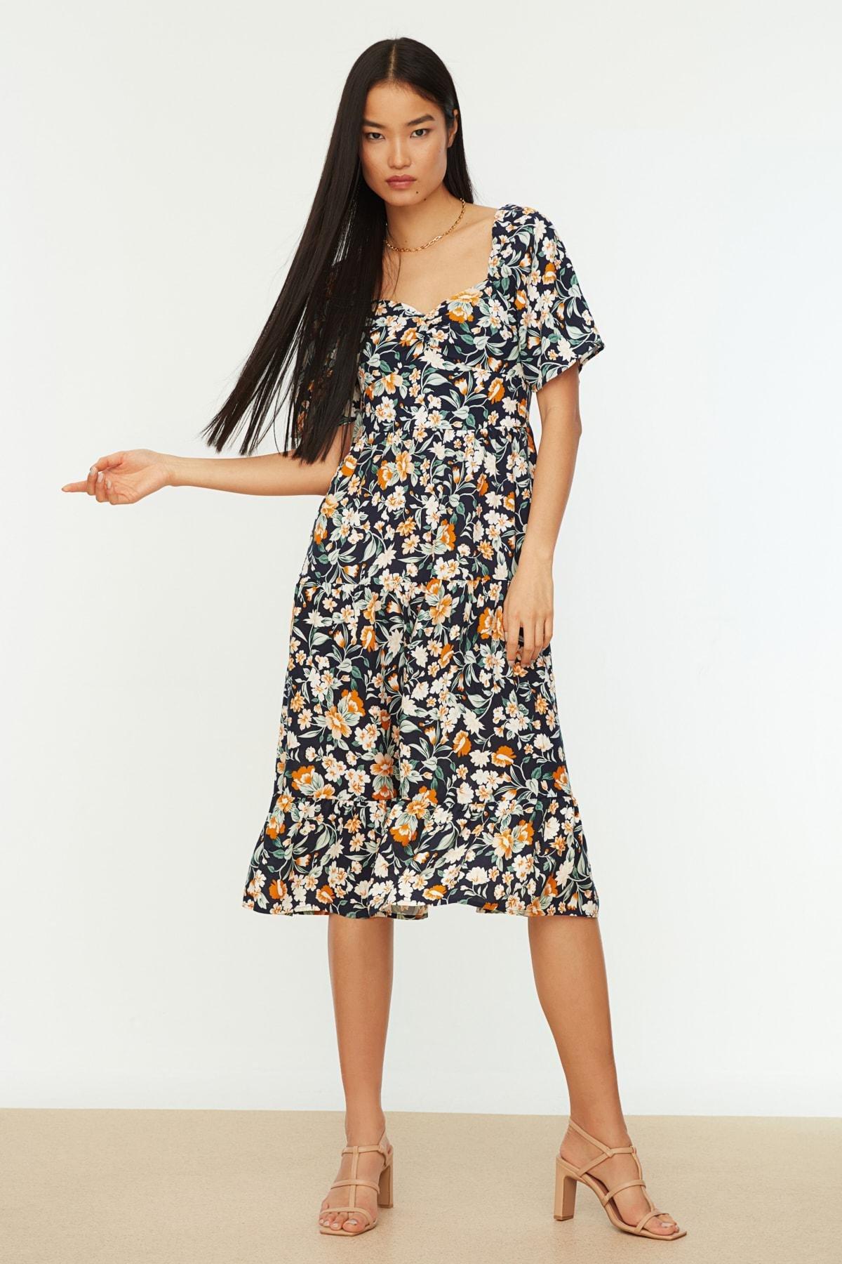 Navy A Line Floral Dress, , large image number 5