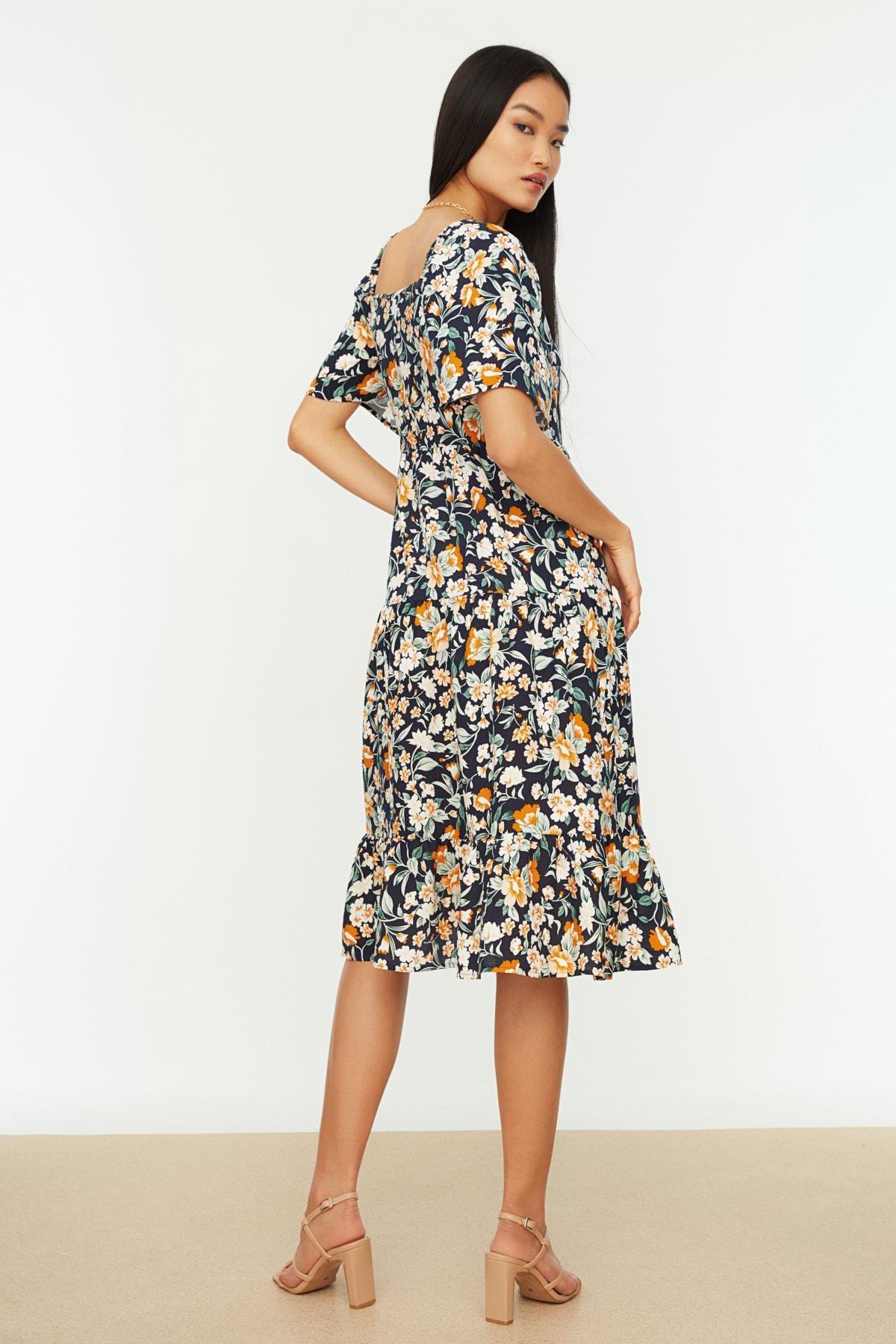Navy A Line Floral Dress, , large image number 6