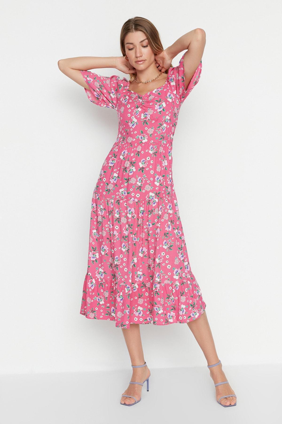Pink A-Line Floral Dress, , large image number 0