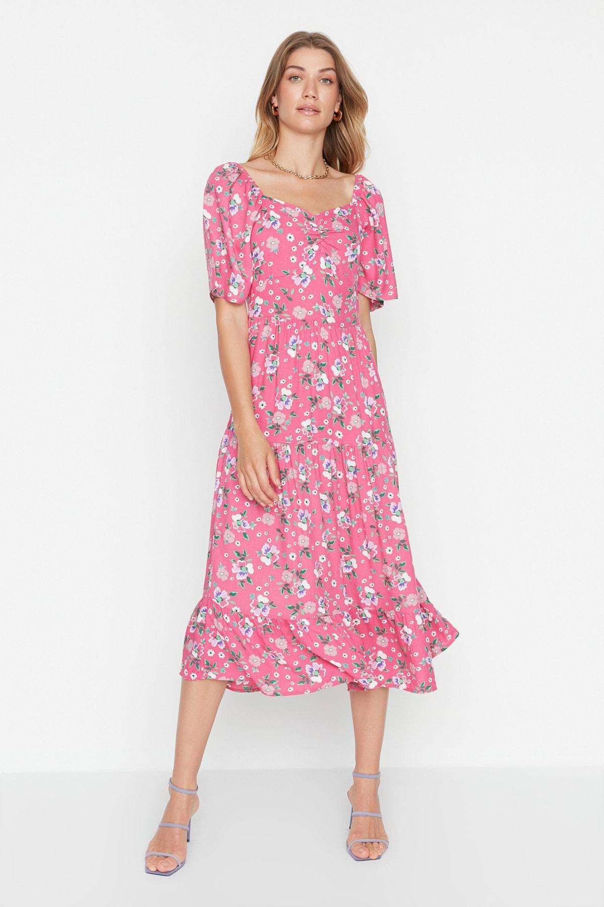 Pink A-Line Floral Dress, , large image number 1