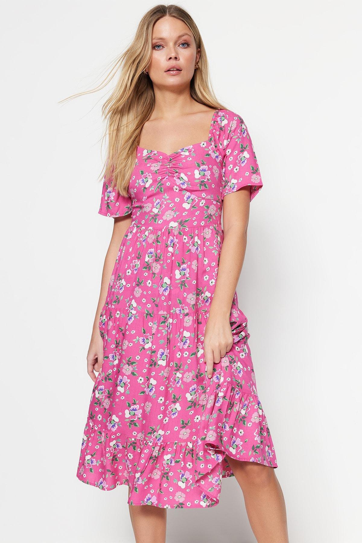 Pink A-Line Floral Dress, , large image number 6